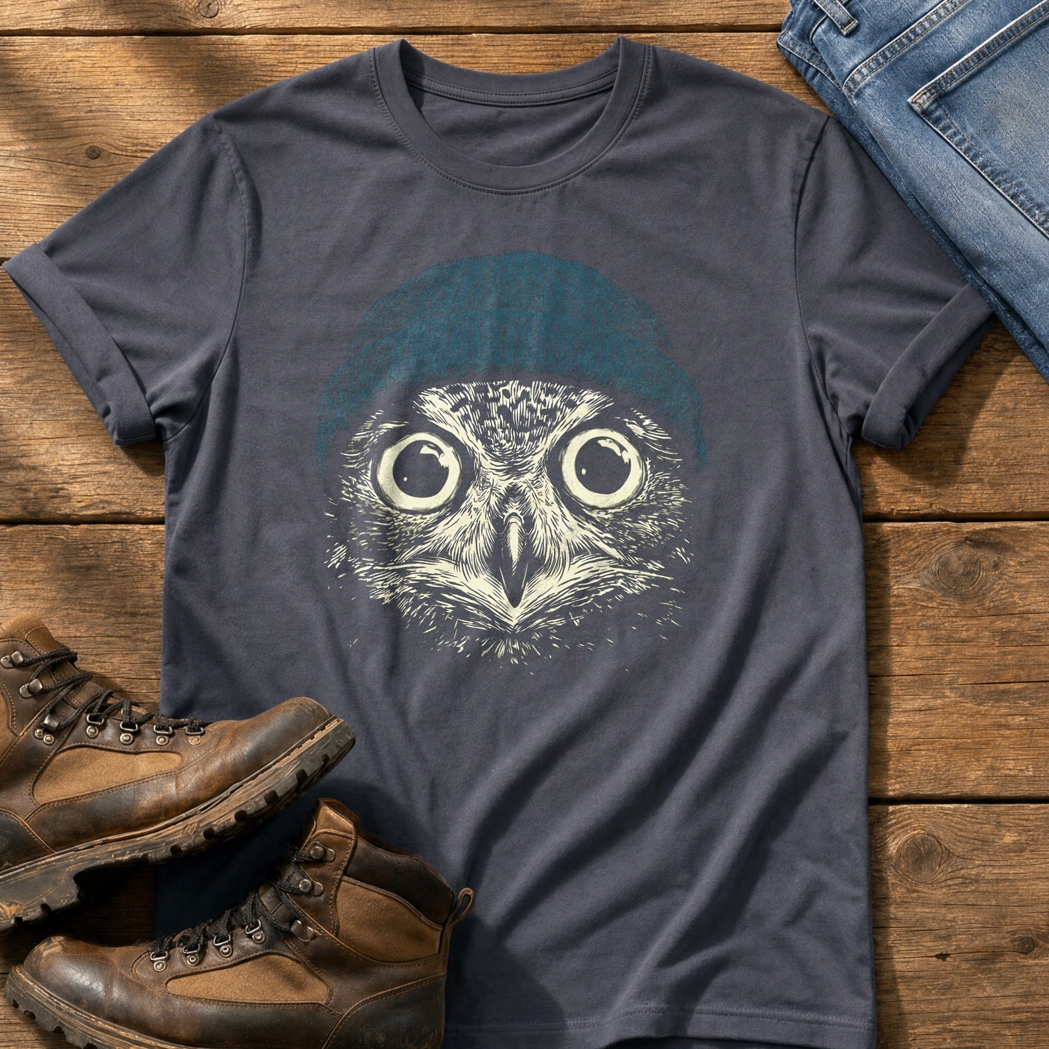 Blue Beanie Owl — Navy Comfort Colors tee