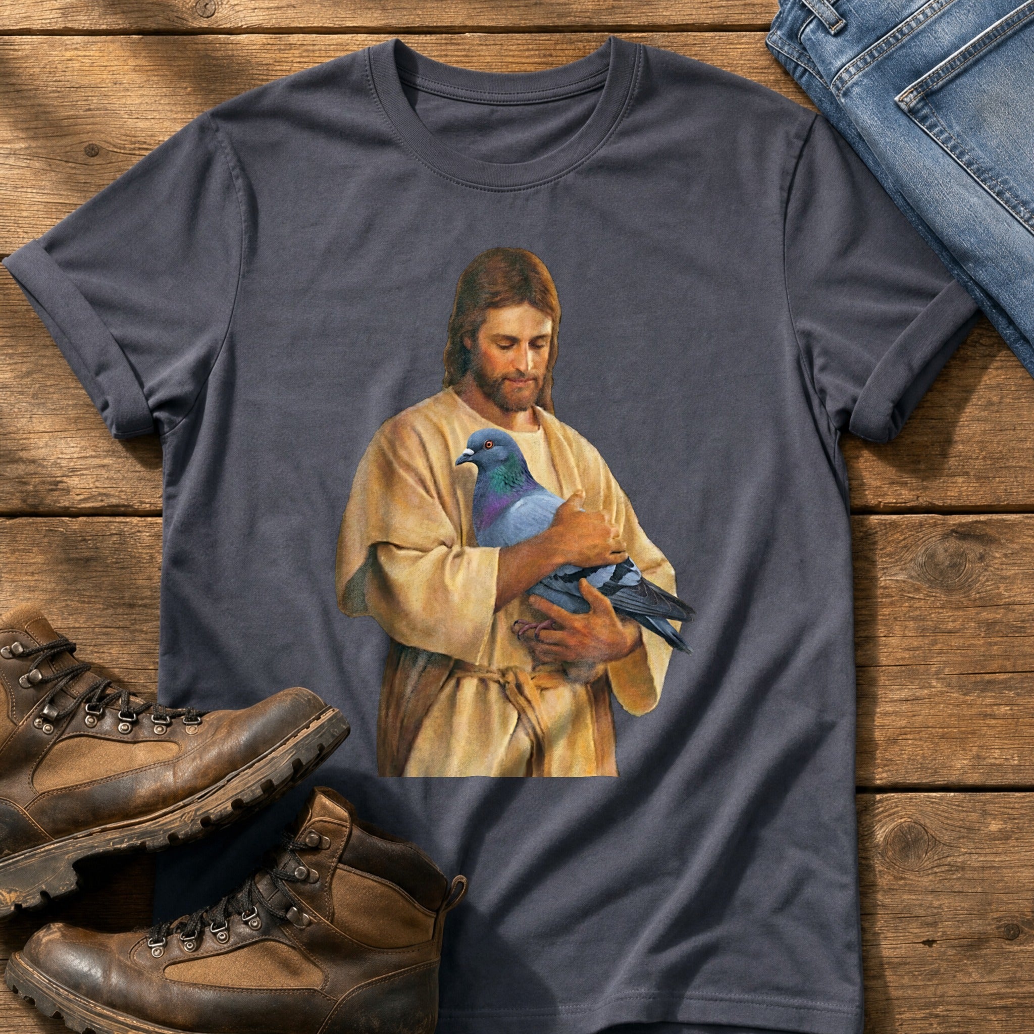 Christ With Pigeon 4 — Navy Comfort Colors tee