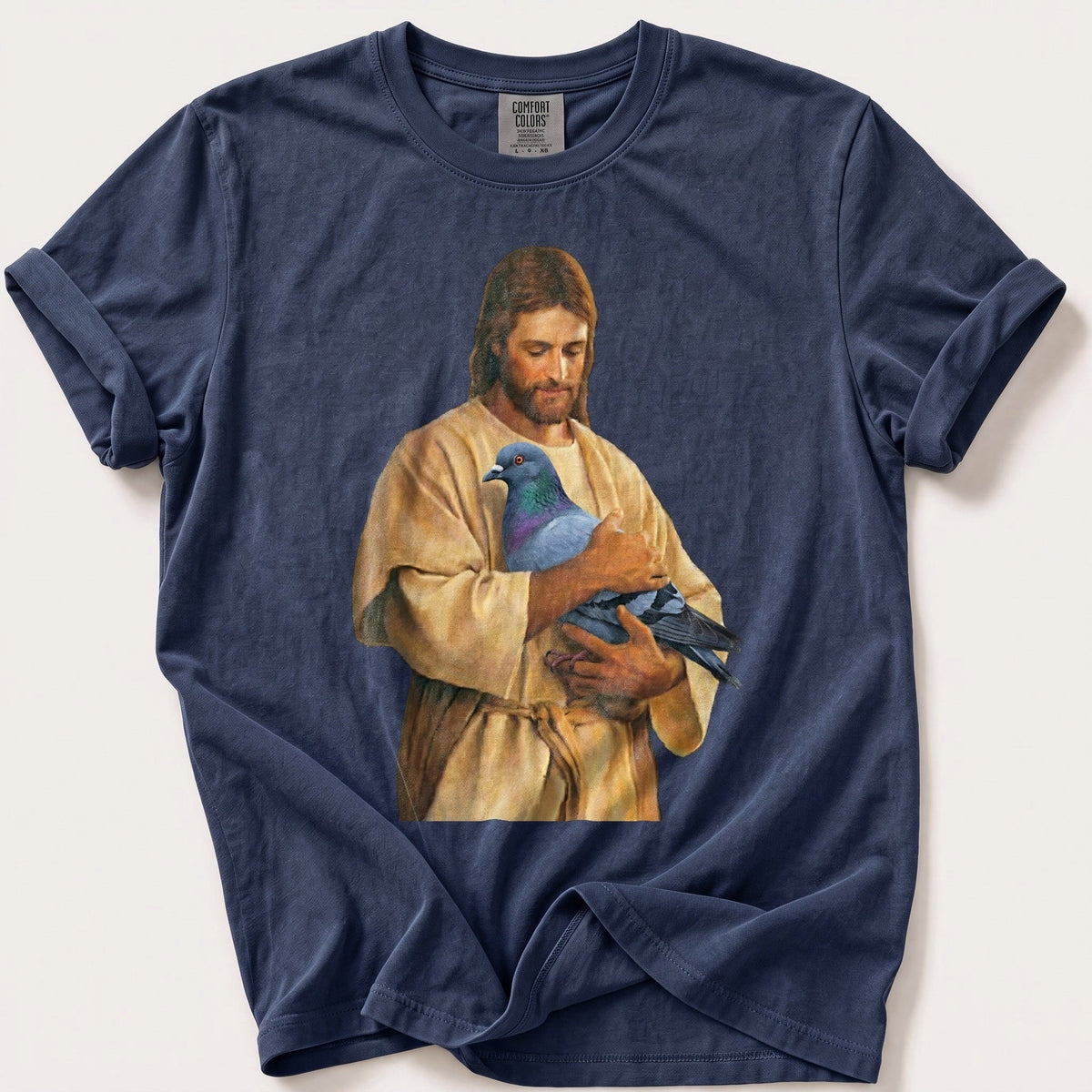 Christ With Pigeon 4 — Navy Comfort Colors tee