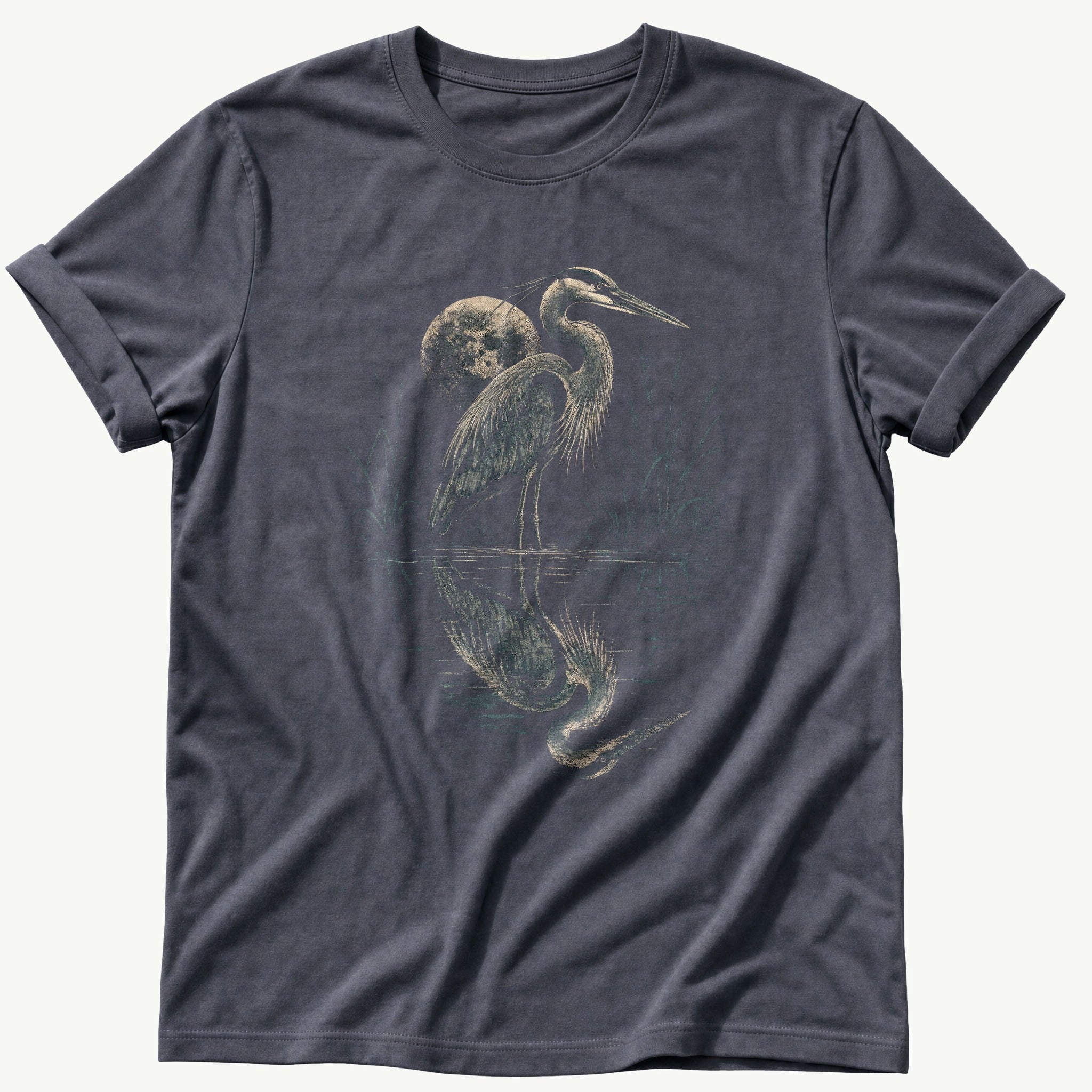 crane-under-moon — Navy Comfort Colors tee
