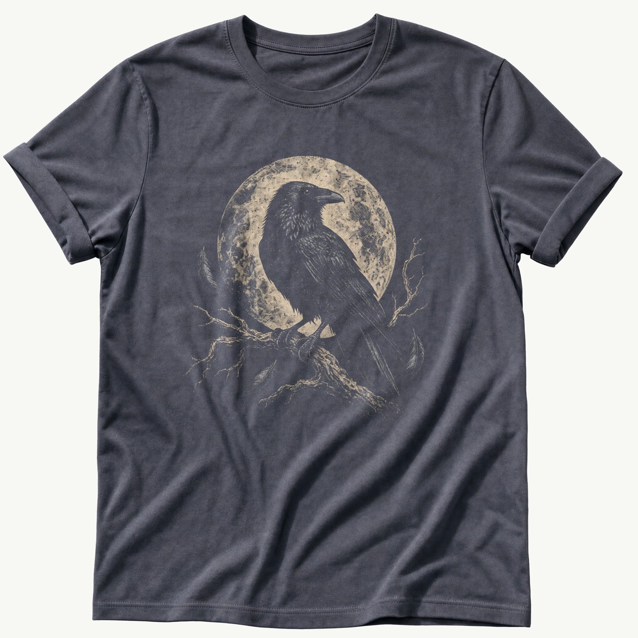 crow-under-moon — Navy Comfort Colors tee