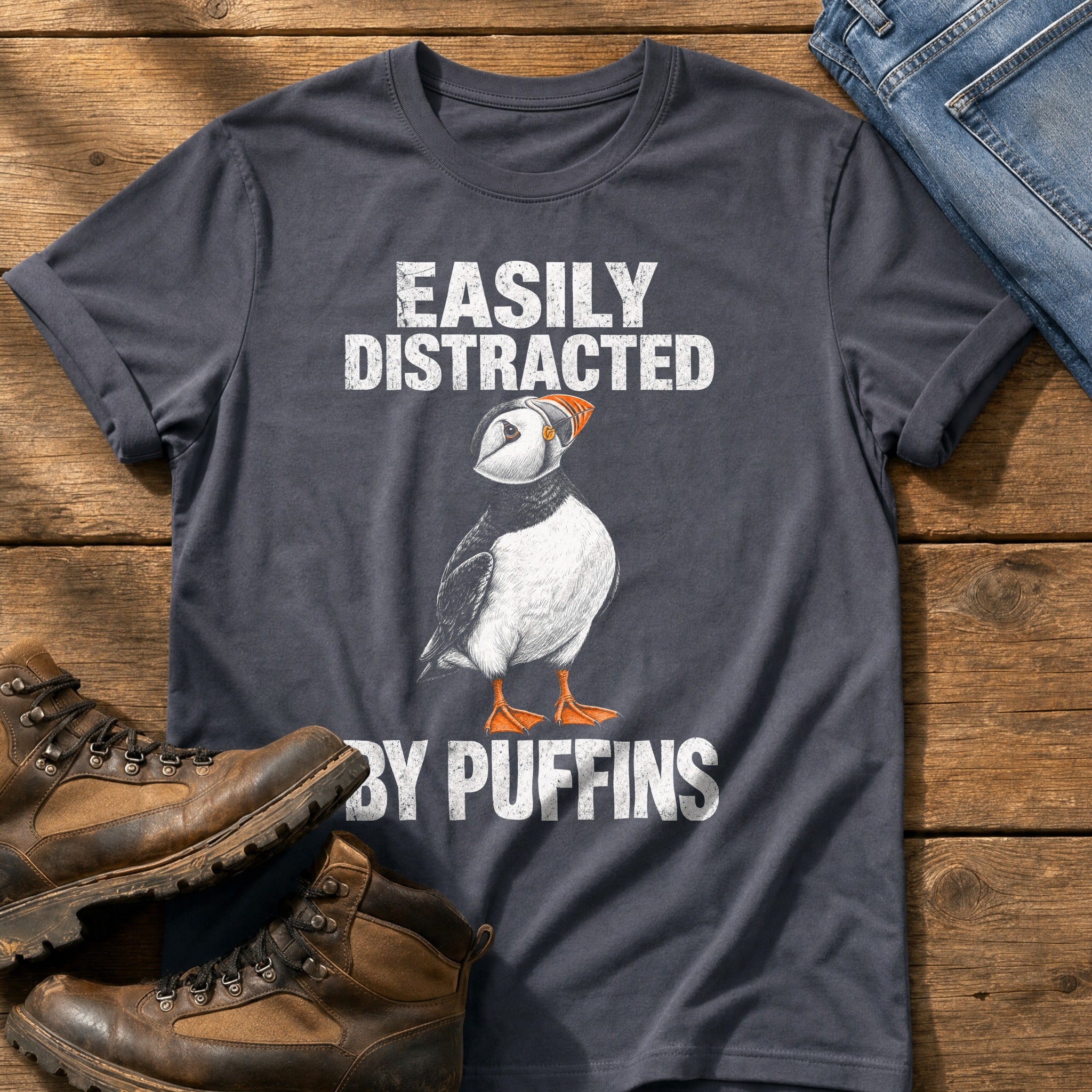 Distracted By Puffins — Navy Comfort Colors tee