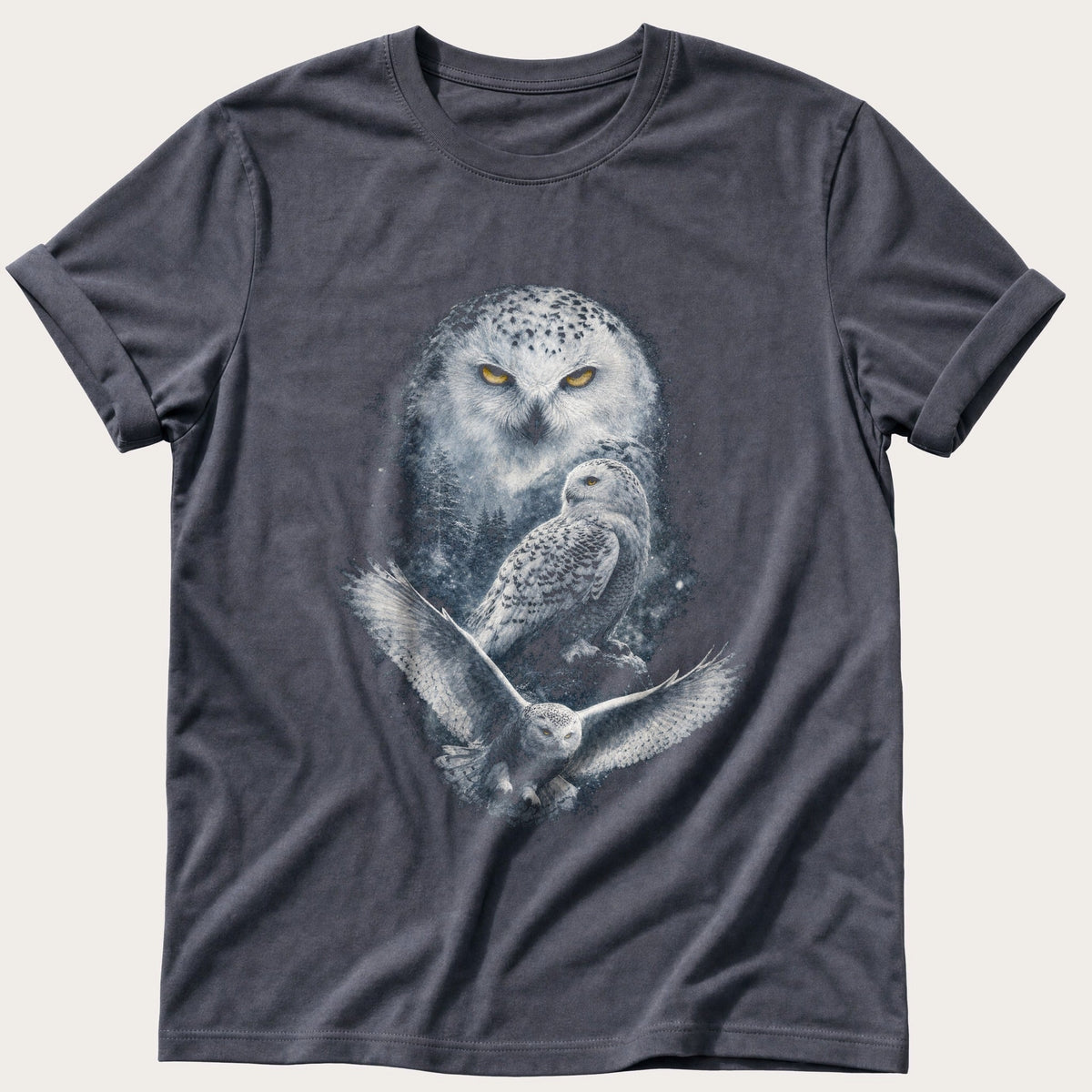 Dramatic Snow Owl — Navy Comfort Colors tee