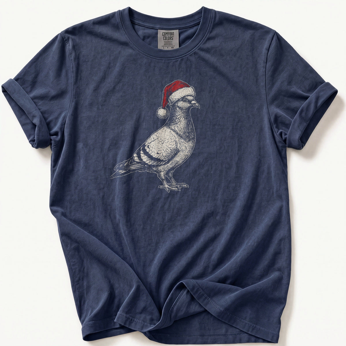 Etched Santa Pigeon Standing — Navy Comfort Colors tee