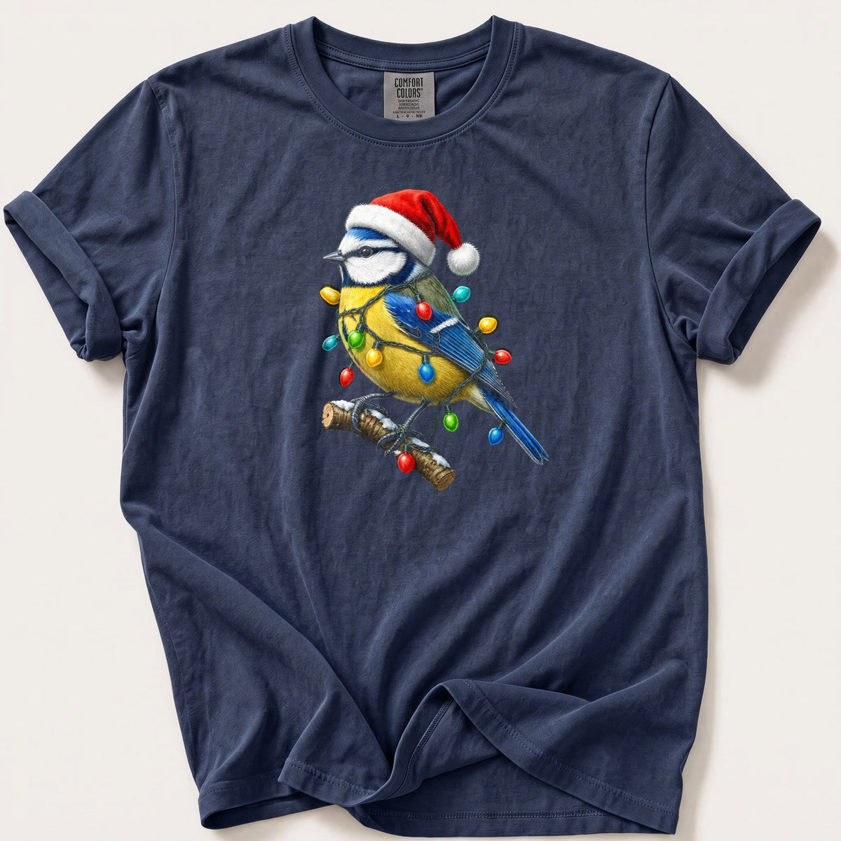 Fairy Light Blue Tit — Navy Comfort Colors tee