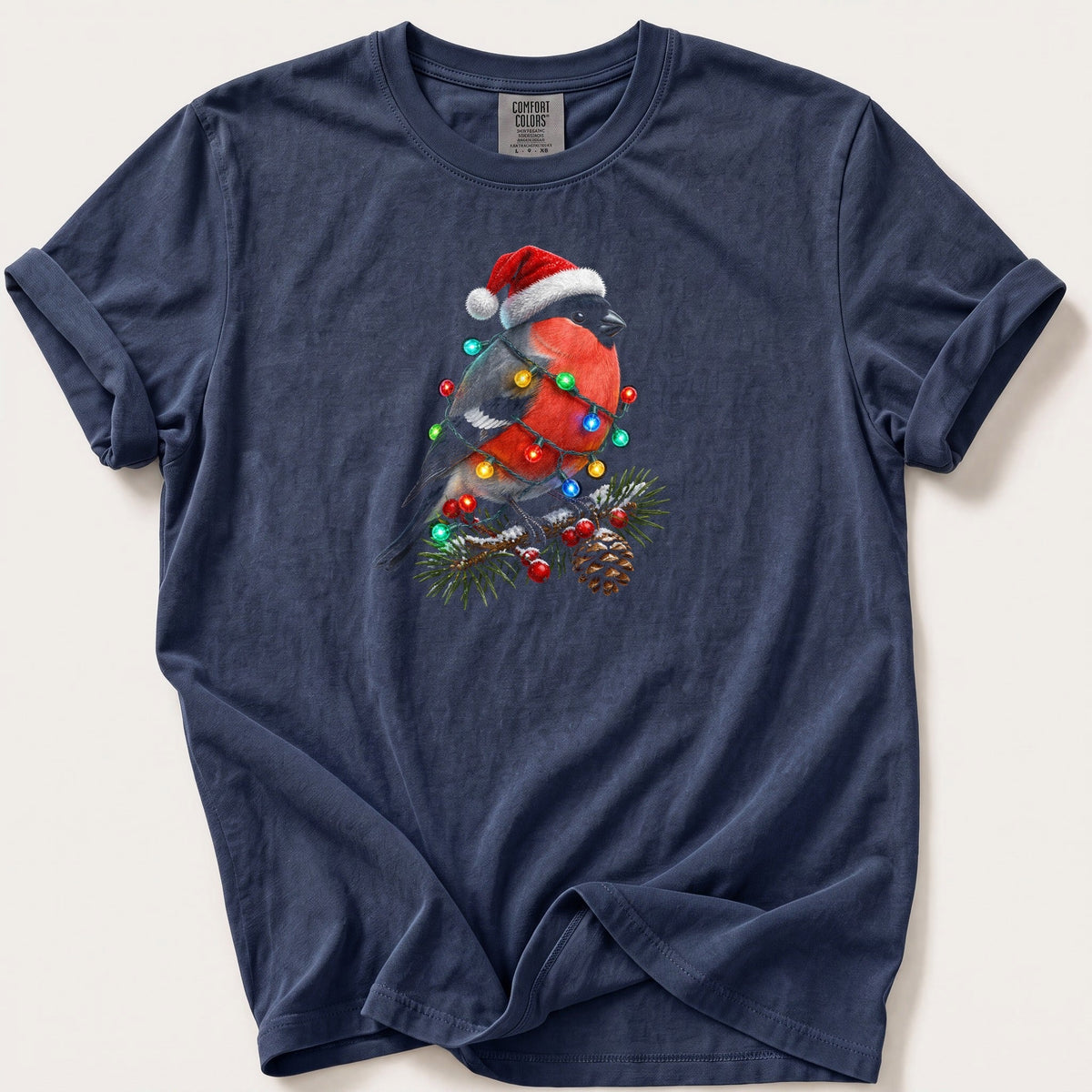 Fairy Light Bullfinch — Navy Comfort Colors tee
