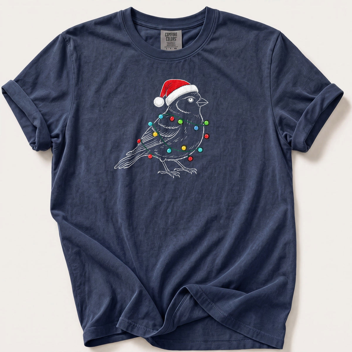 Fairy Light Chaffinch Outline — Navy Comfort Colors tee