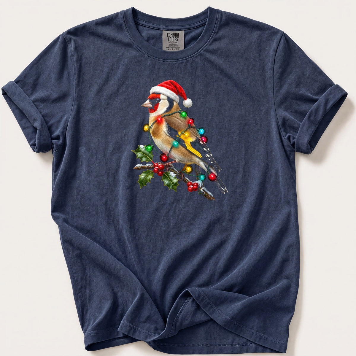 Fairy Light Goldfinch — Navy Comfort Colors tee