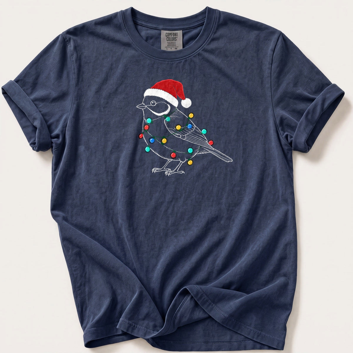 Fairy Light Great Tit Outline — Navy Comfort Colors tee