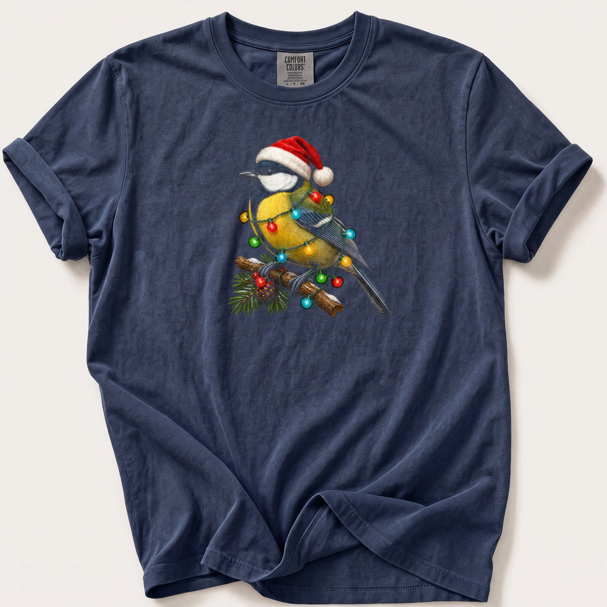 Fairy Light Great Tit — Navy Comfort Colors tee