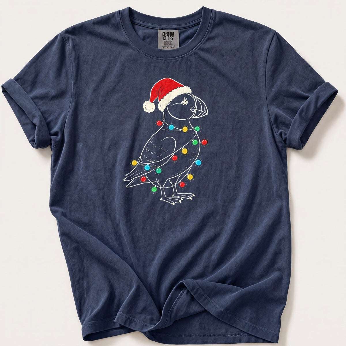 Fairy Light Puffin Outline — Navy Comfort Colors tee
