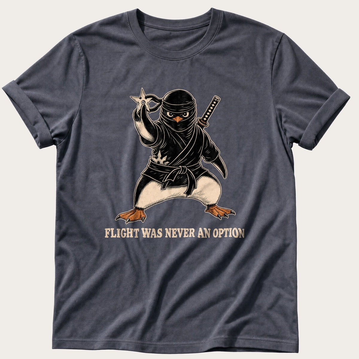 Flight Was Never An Option Ninja Penguin — Navy Comfort Colors tee