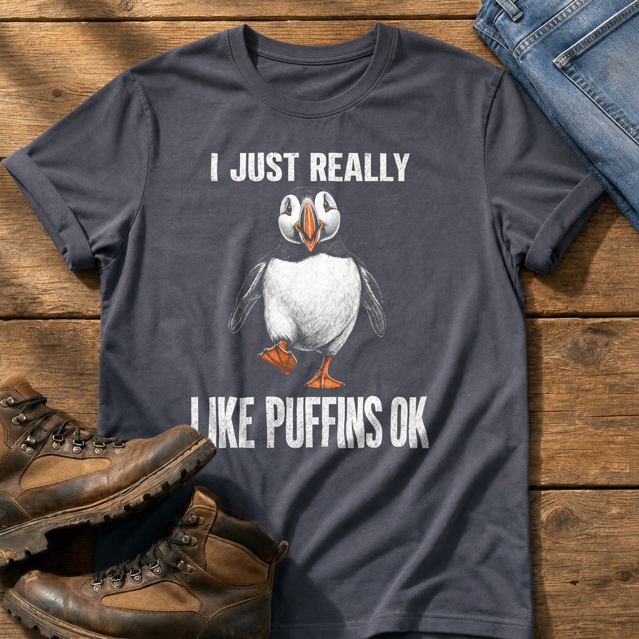 I Just Like Puffins — Navy Comfort Colors tee