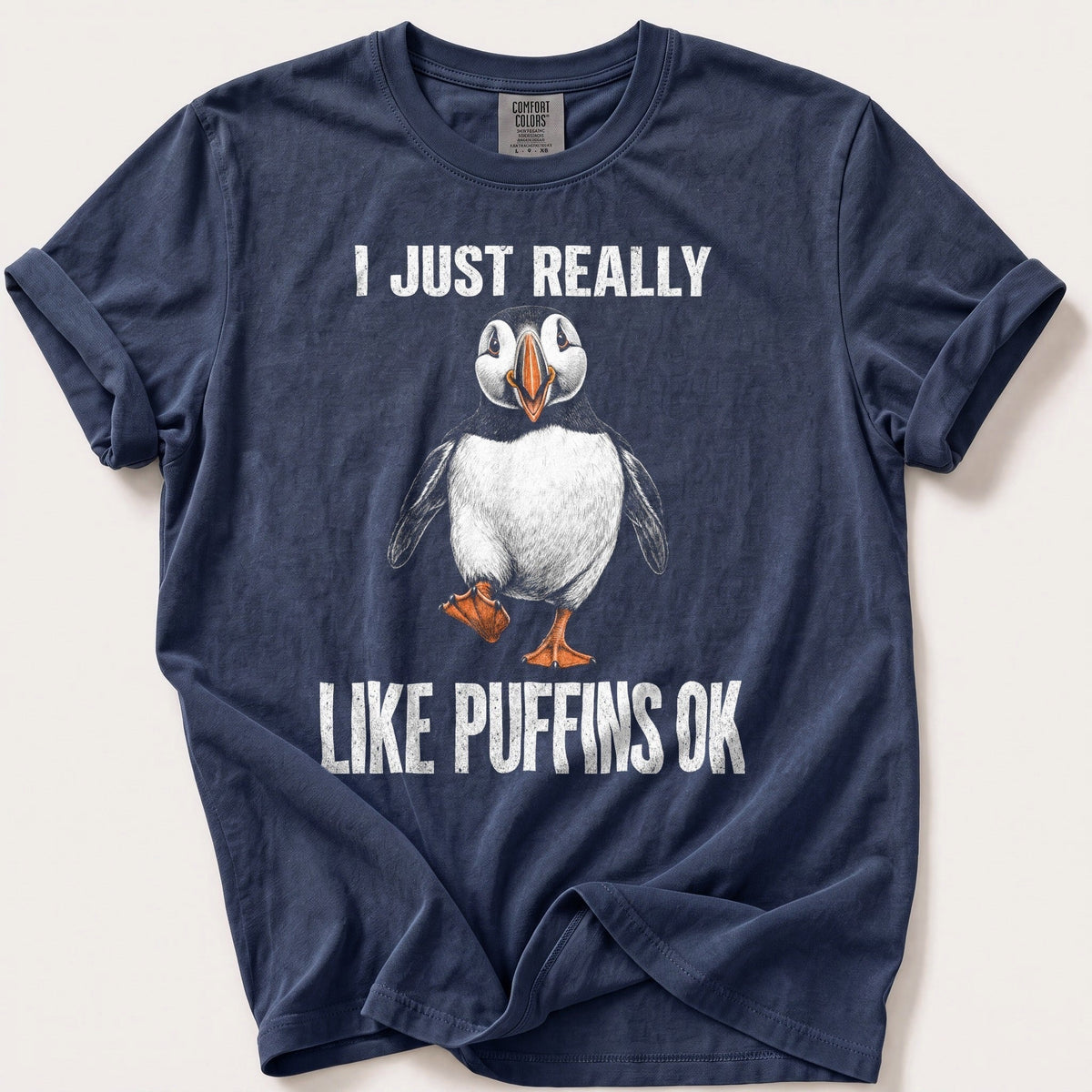 I Just Like Puffins — Navy Comfort Colors tee