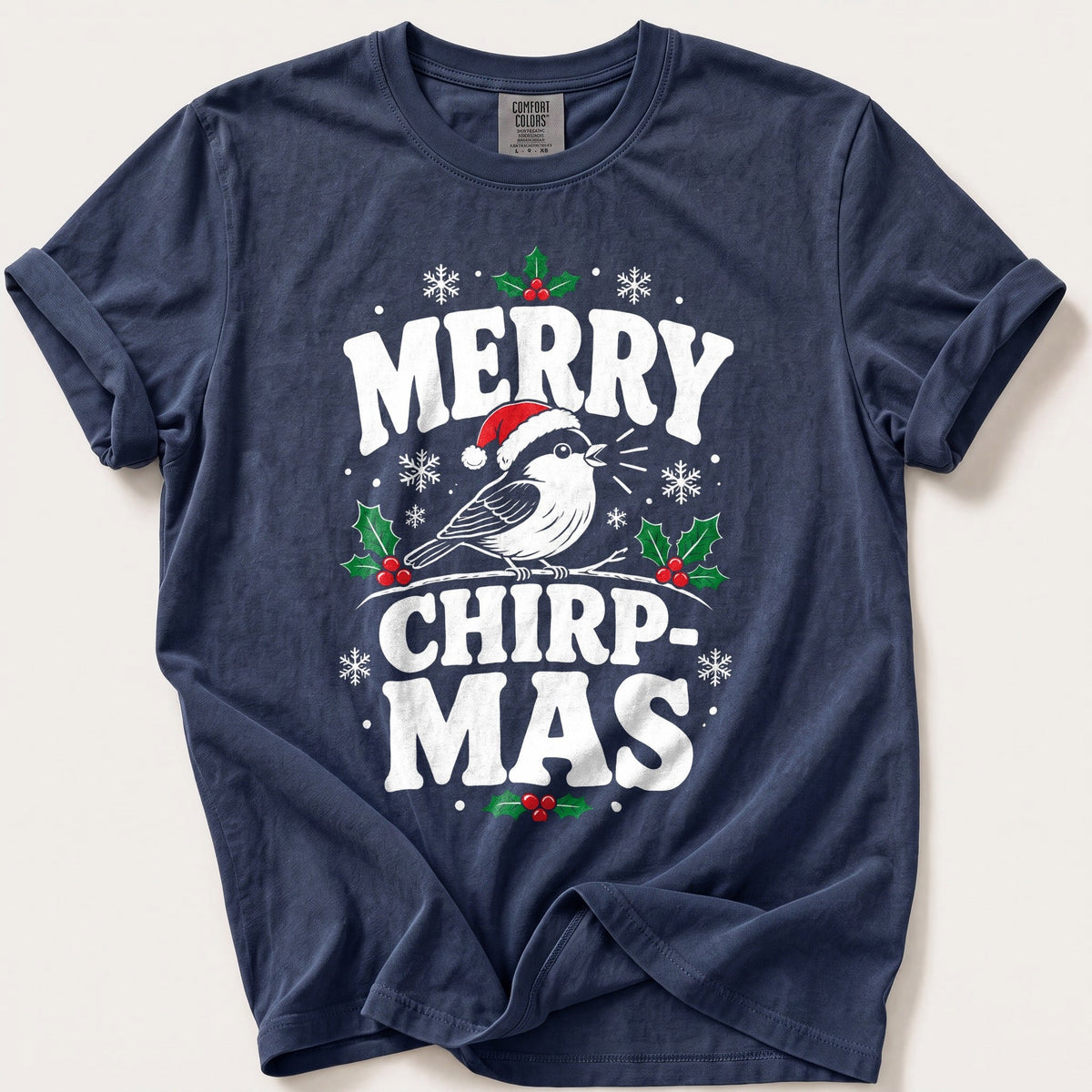 Merry Chirpmas — Navy Comfort Colors tee