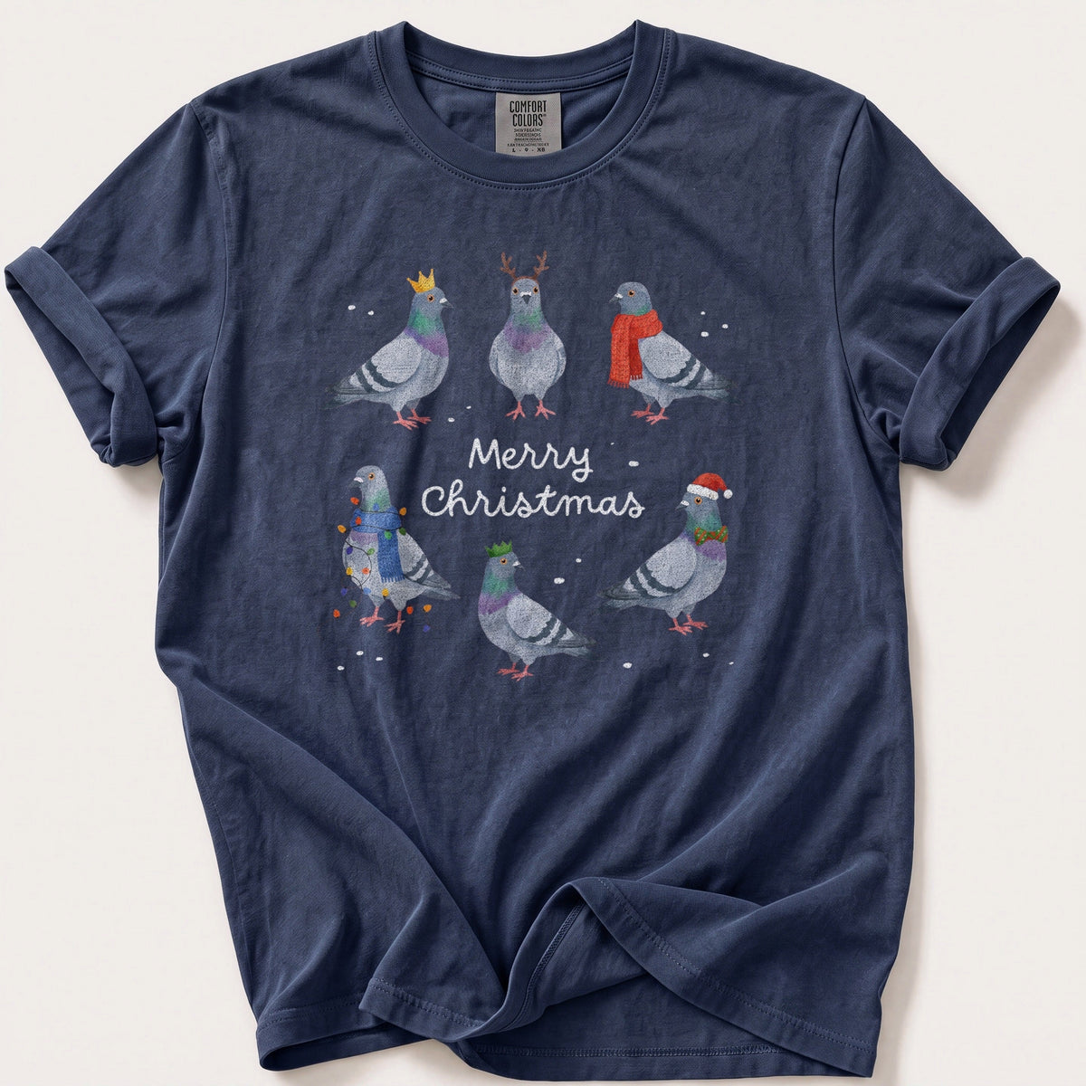 Merry Christmas Pigeons — Navy Comfort Colors tee