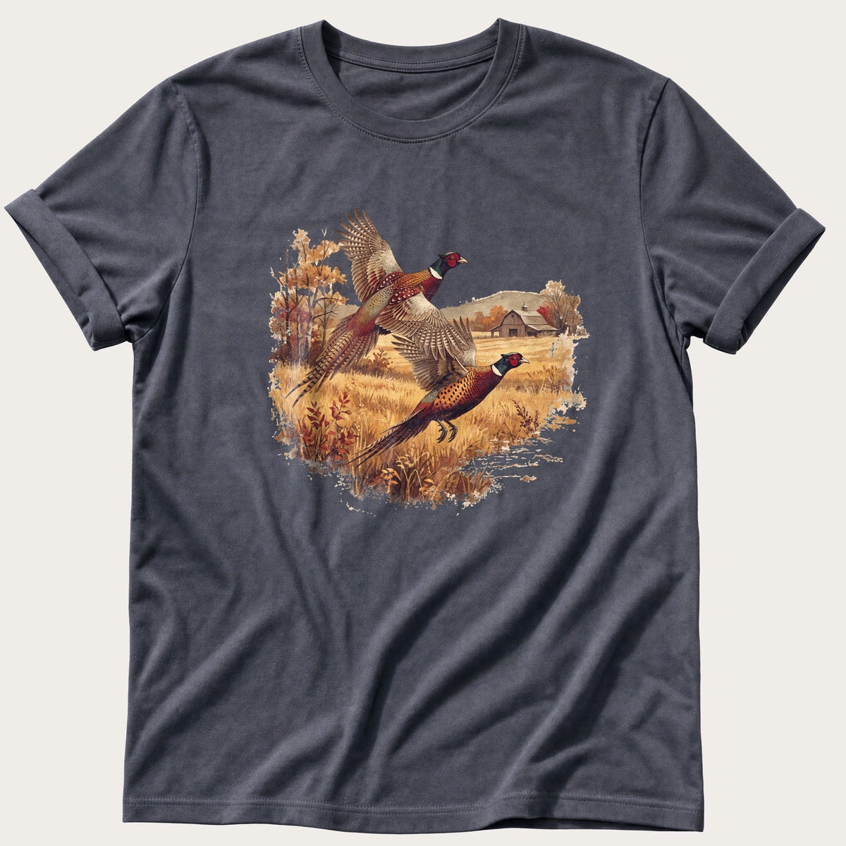 Pheasants Over The Farm — Navy Comfort Colors tee