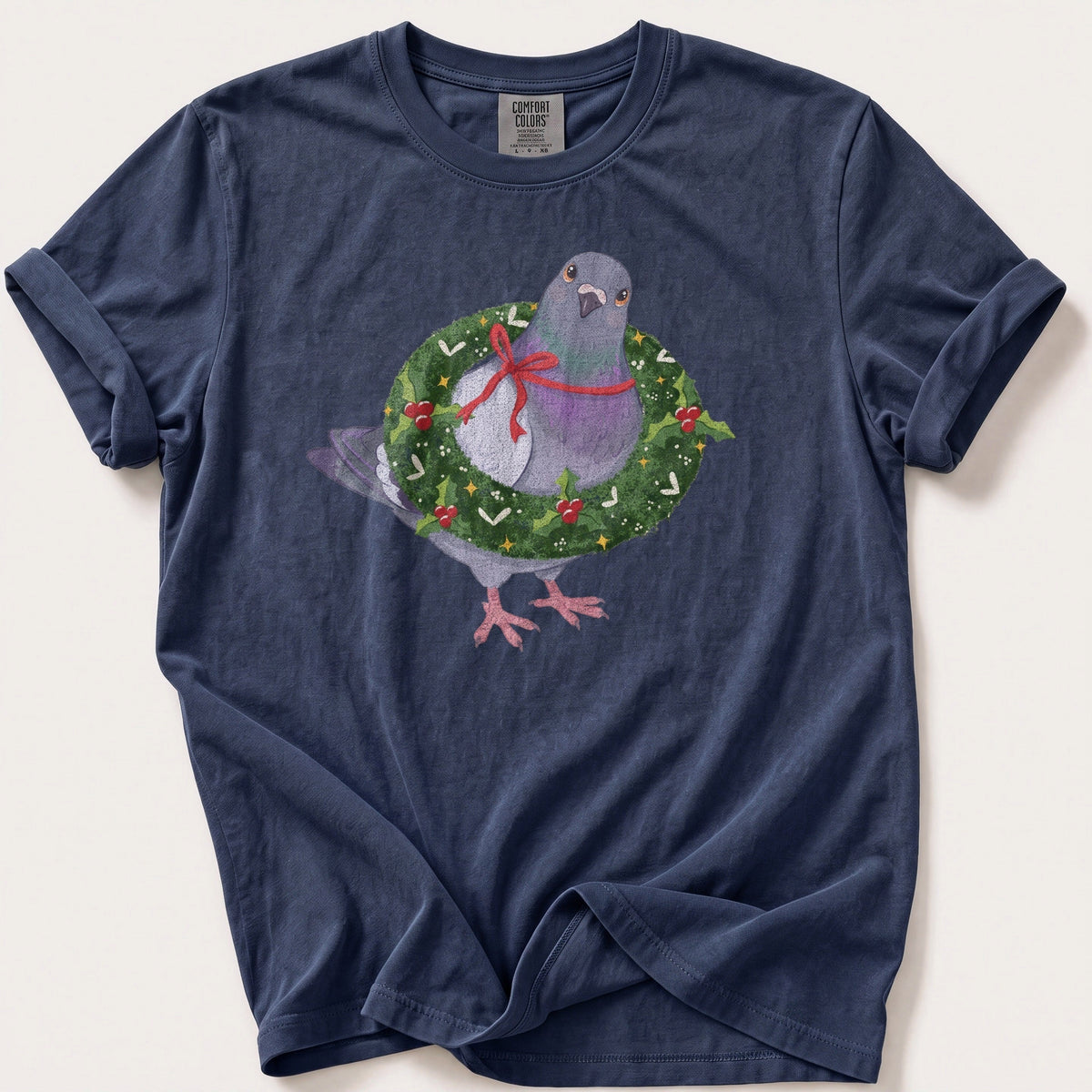 Pigeon In A Wreath — Navy Comfort Colors tee