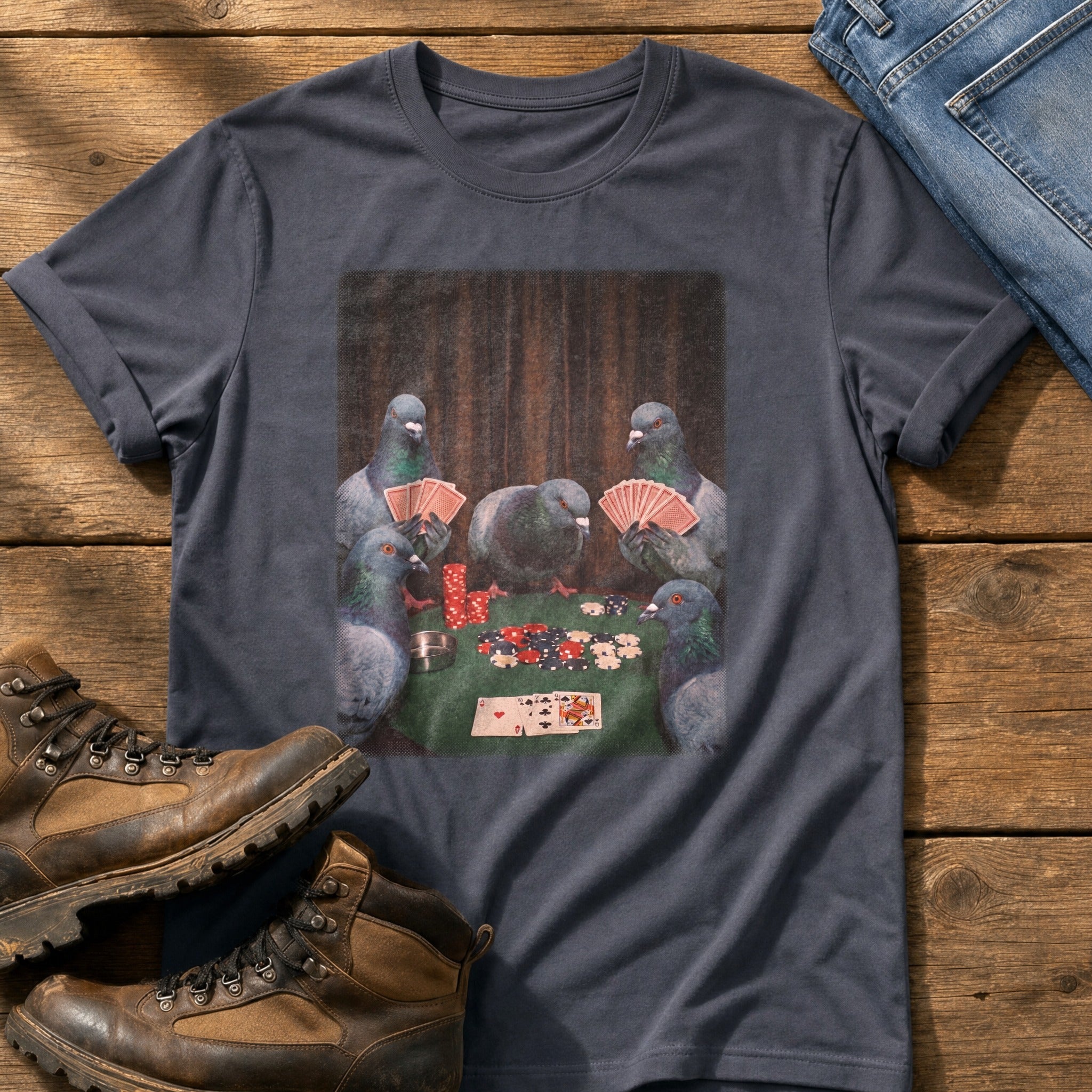 Pigeon Poker Night — Navy Comfort Colors tee