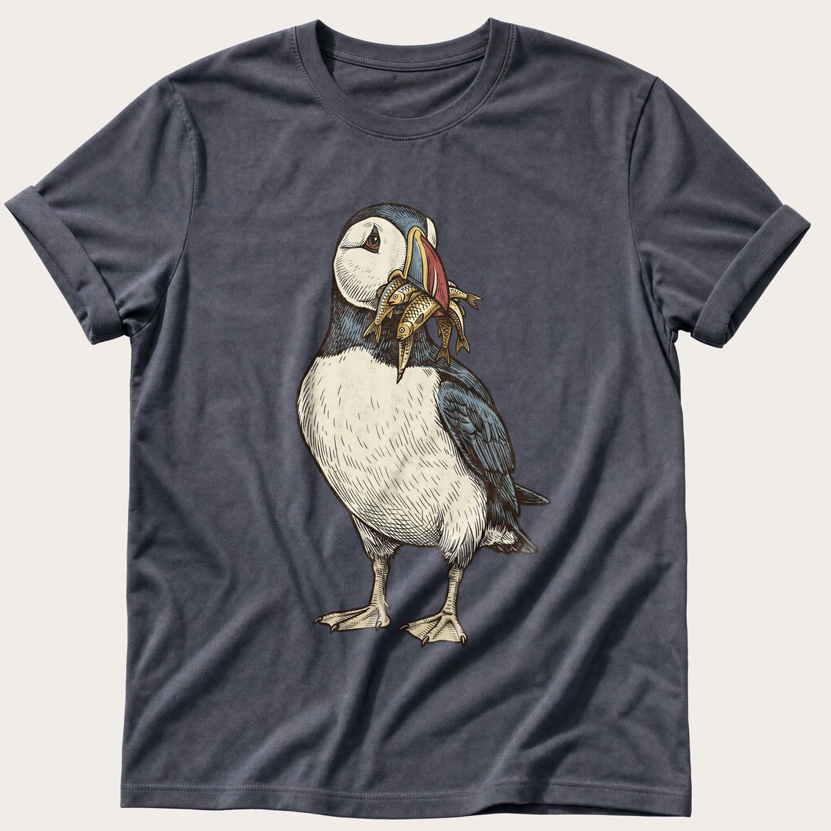 Puffin And Fish 12 — Navy Comfort Colors tee