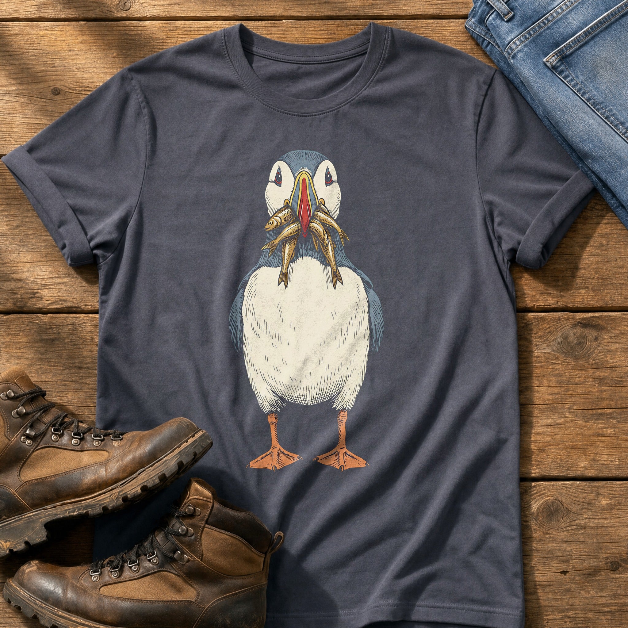 Puffin And Fish 7 — Navy Comfort Colors tee