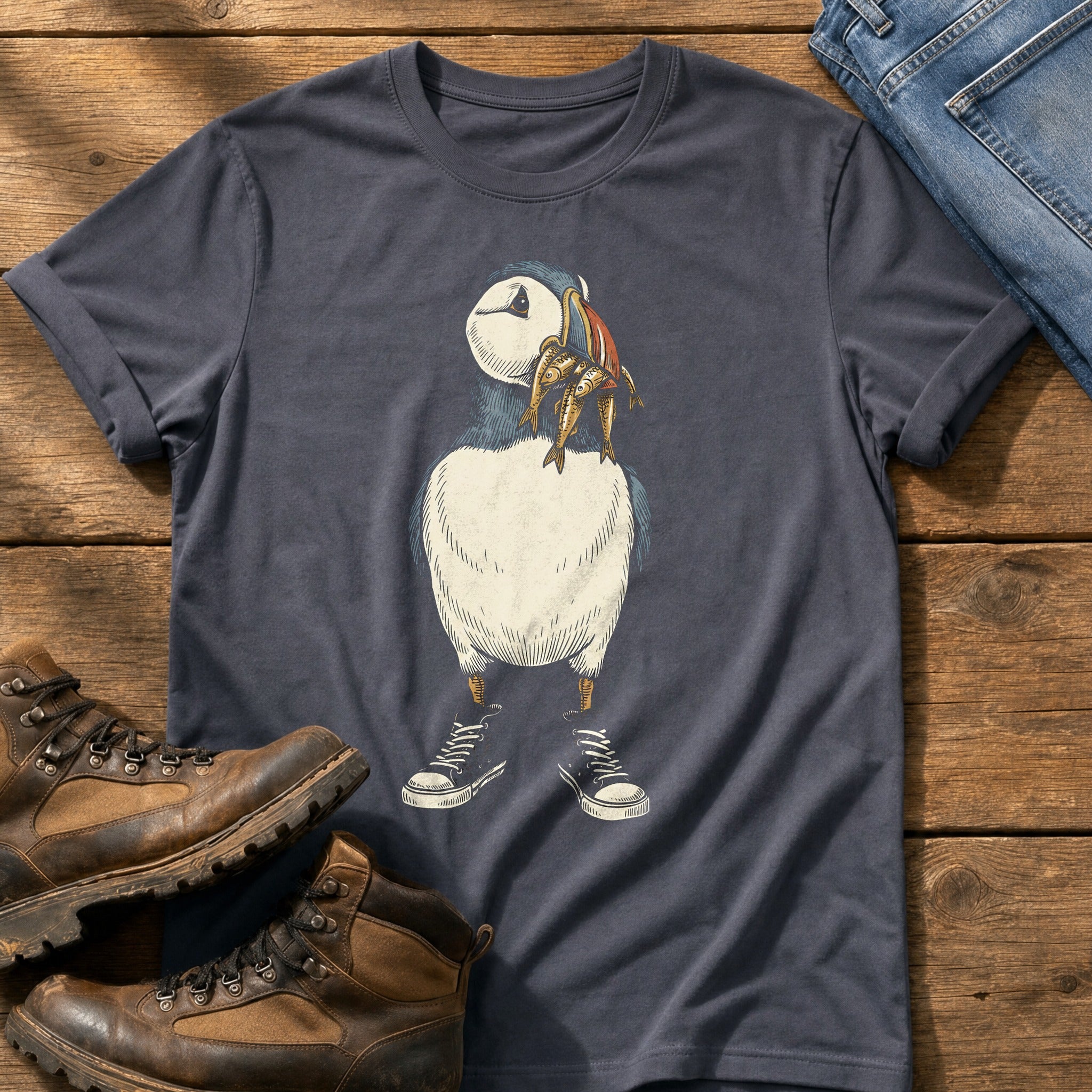 Puffin And Fish 98 — Navy Comfort Colors tee