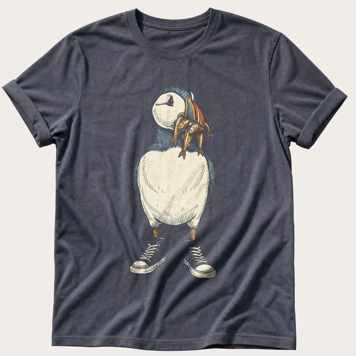 Puffin And Fish 98 — Navy Comfort Colors tee