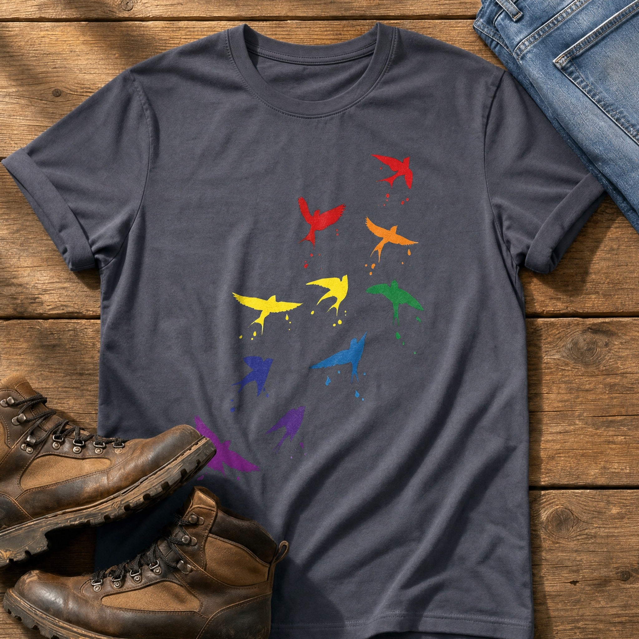 Rainbow birds — Navy Comfort Colors tee