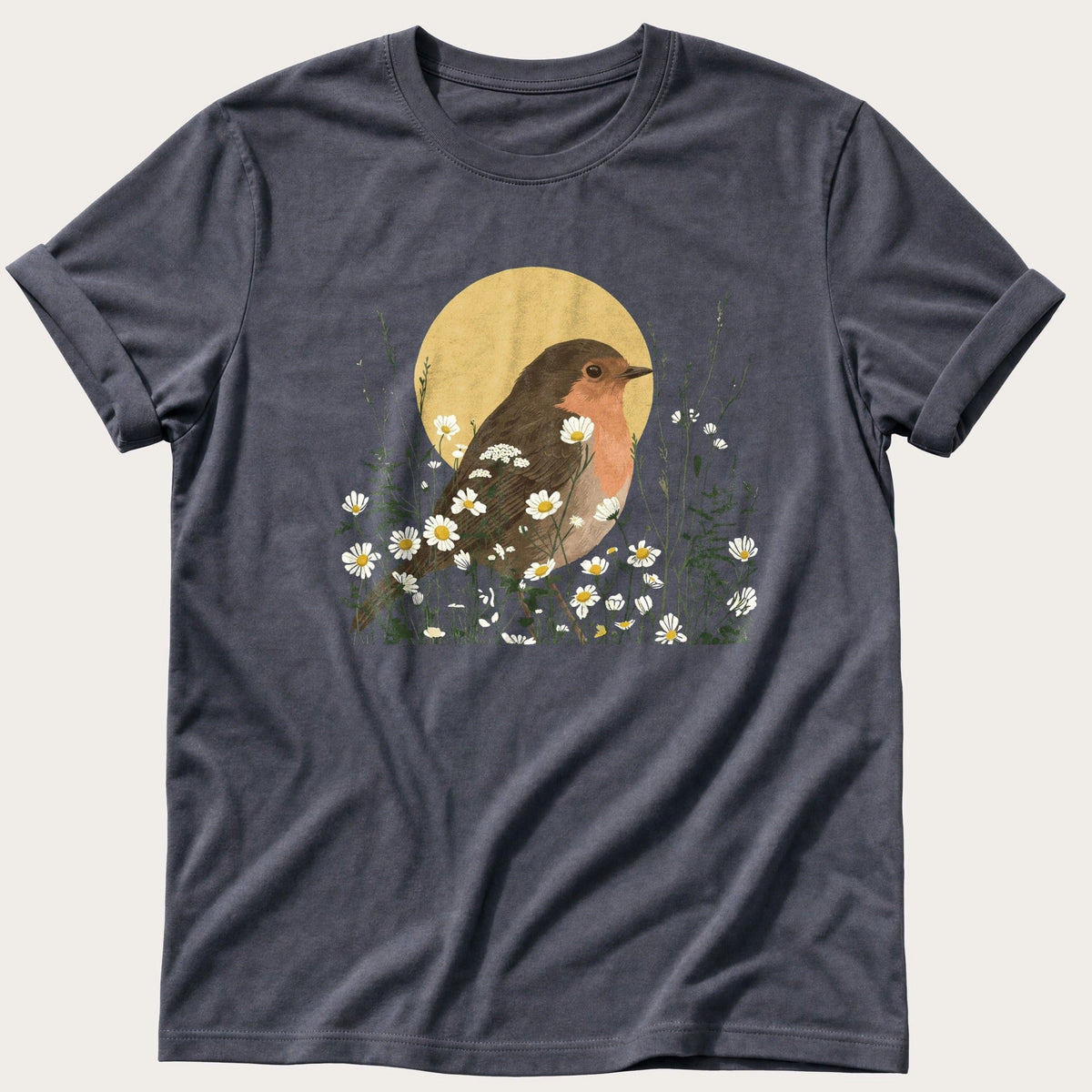 Robin Flower Bed — Navy Comfort Colors tee