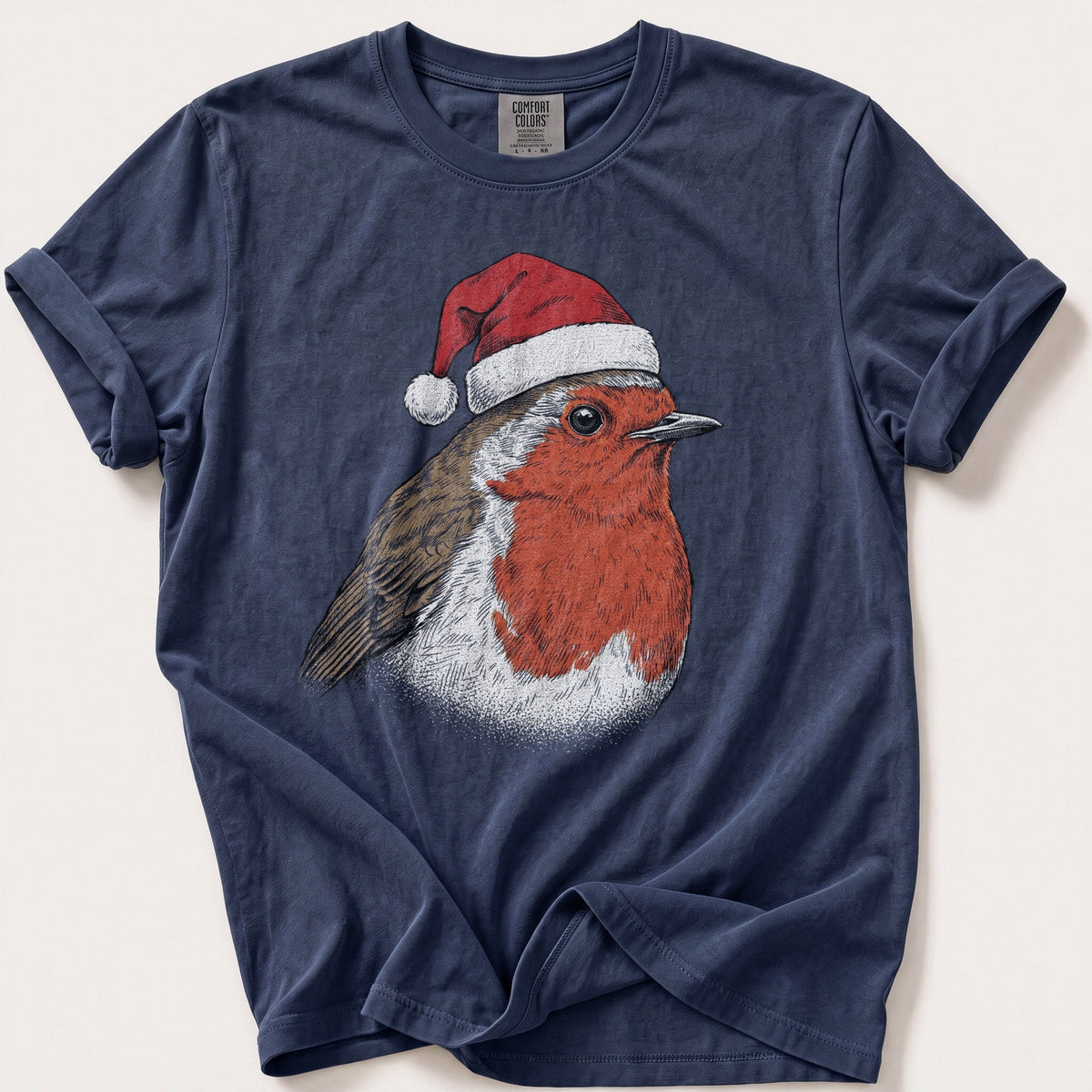 Santa Hat Robin — Navy Comfort Colors tee