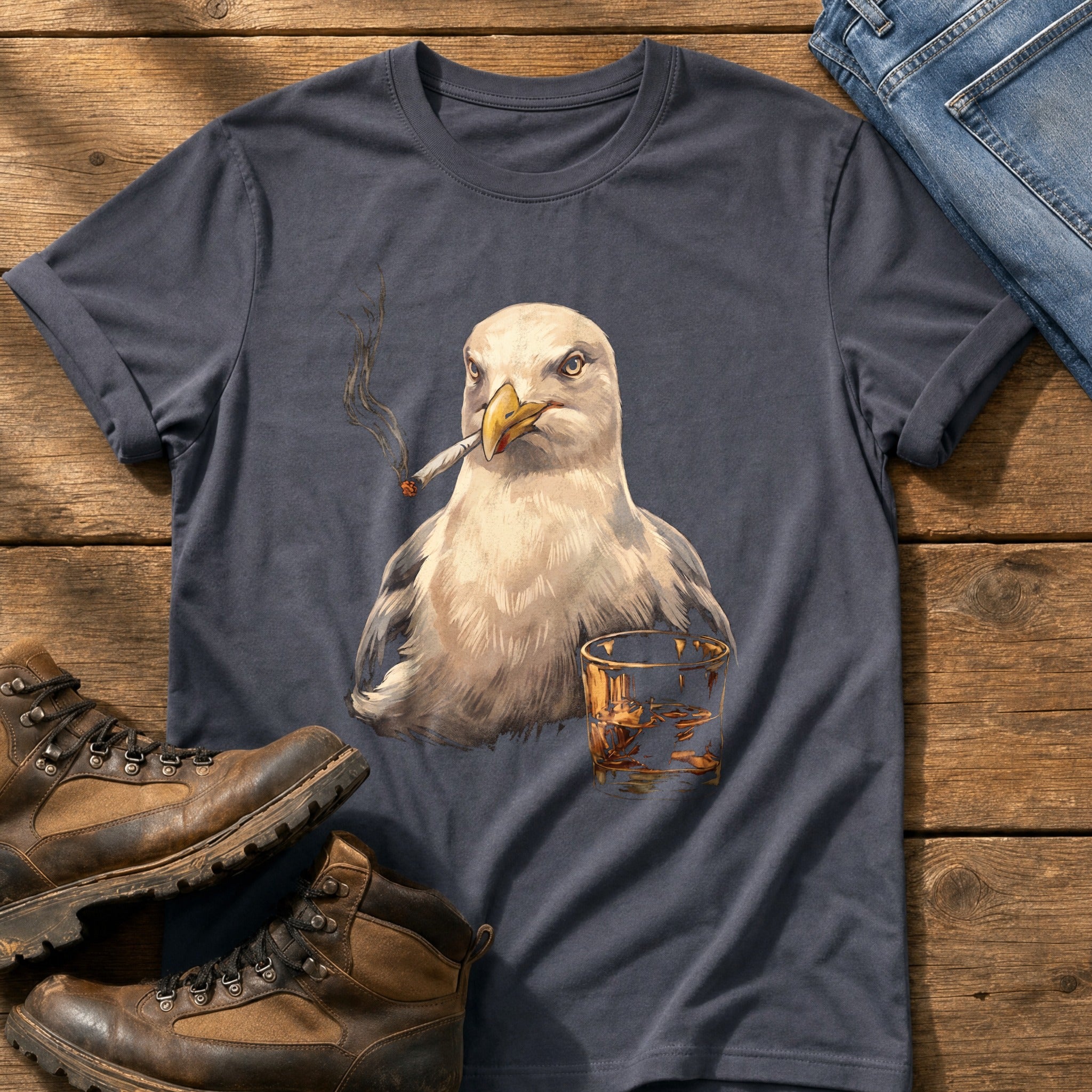 Seagull Nightcap — Navy Comfort Colors tee