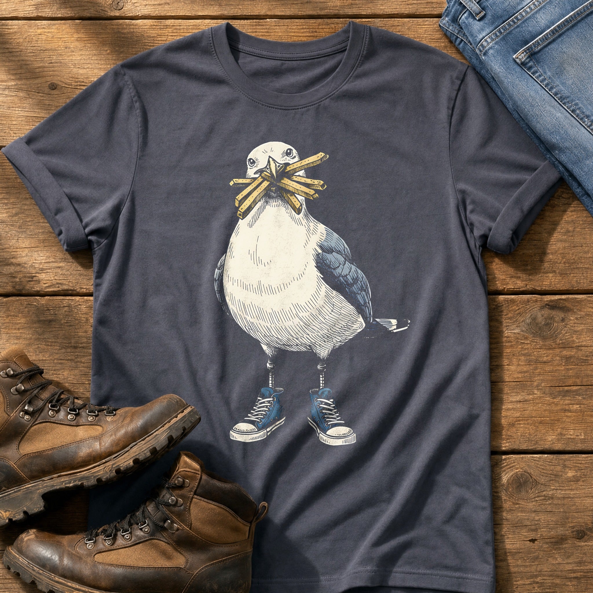 Seagull With Chips 2 — Navy Comfort Colors tee