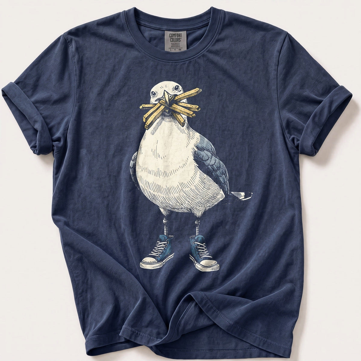 Seagull With Chips — Navy Comfort Colors tee