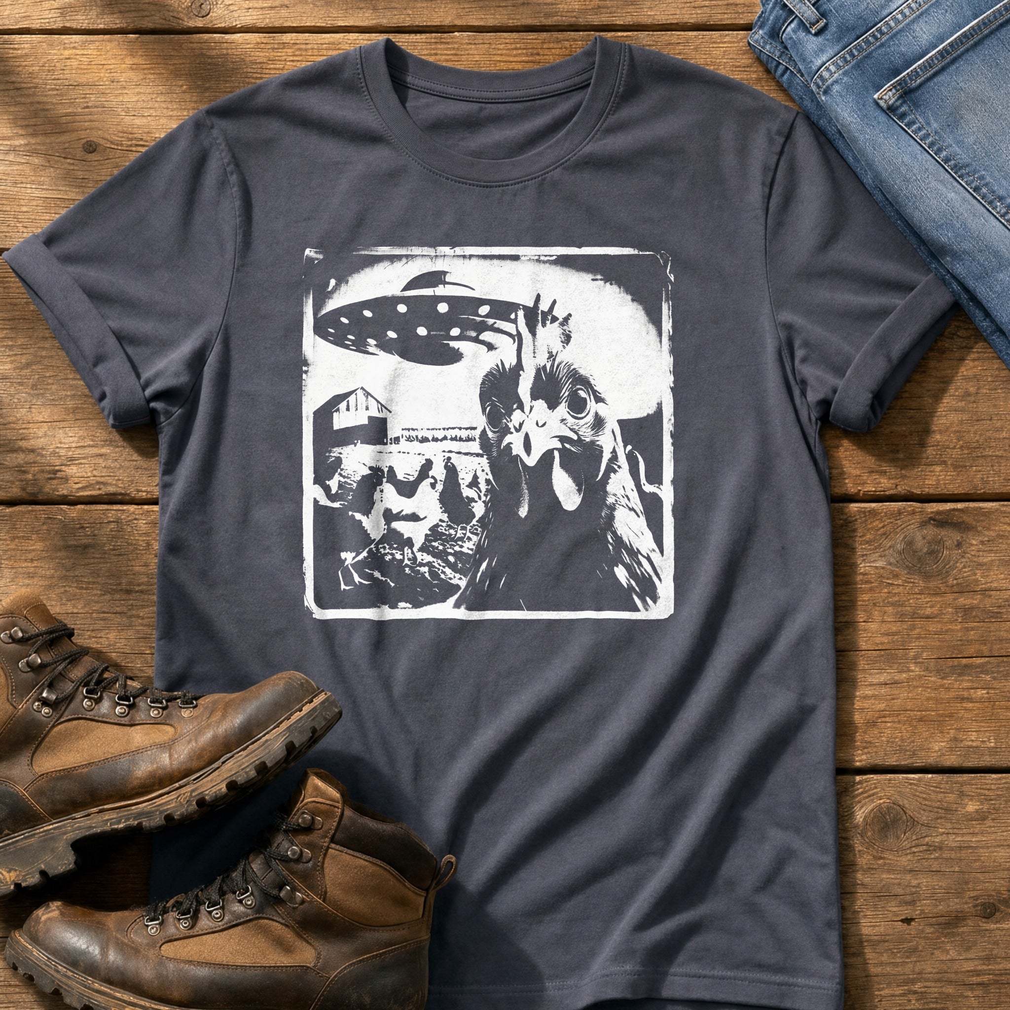 Spaceship Chicken 98 — Navy Comfort Colors tee
