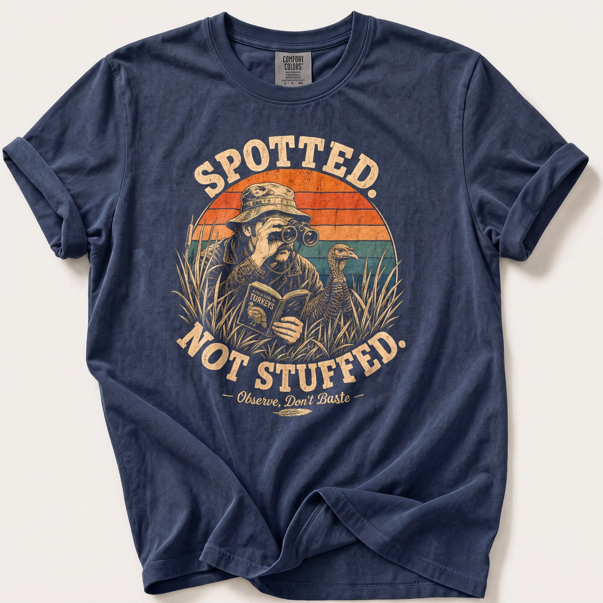 Spotted Not Stuffed Sunset — Navy Comfort Colors tee