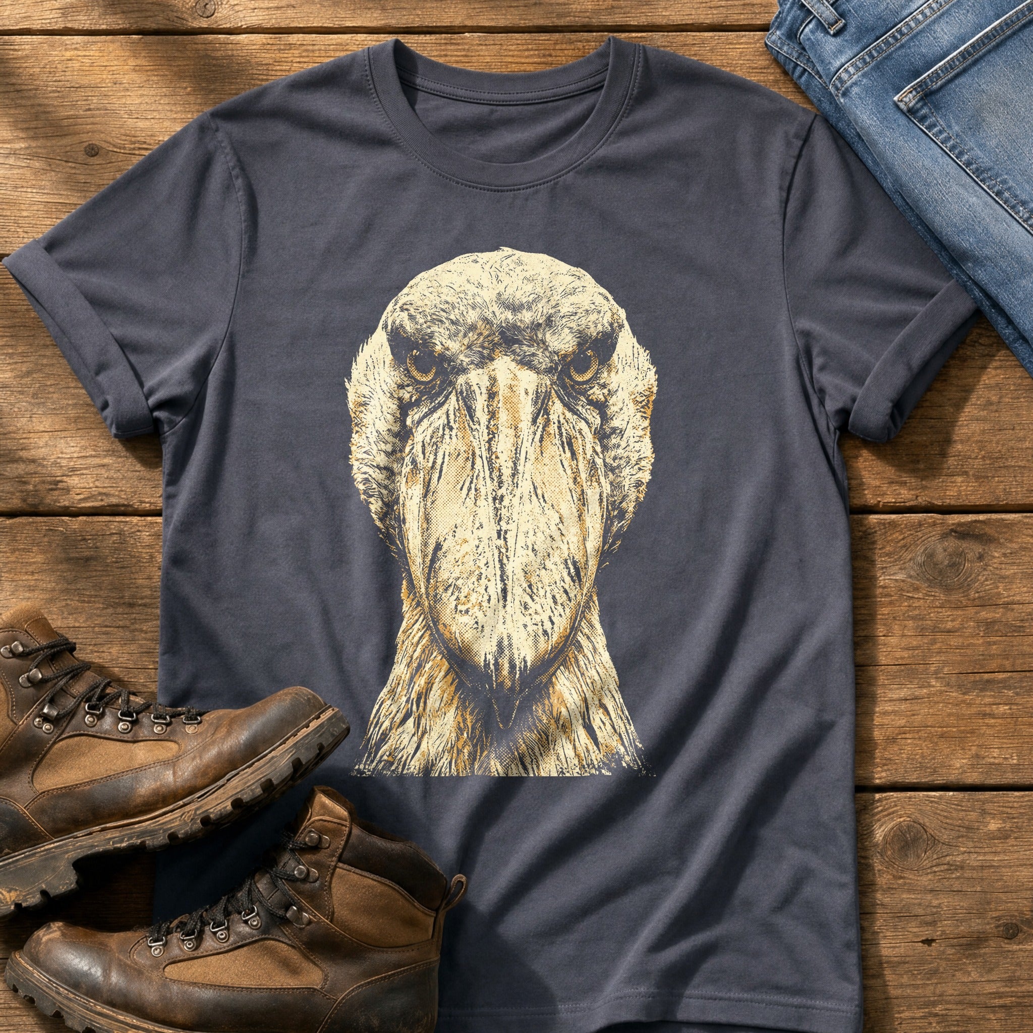 Washed Out Shoebill 4 — Navy Comfort Colors tee