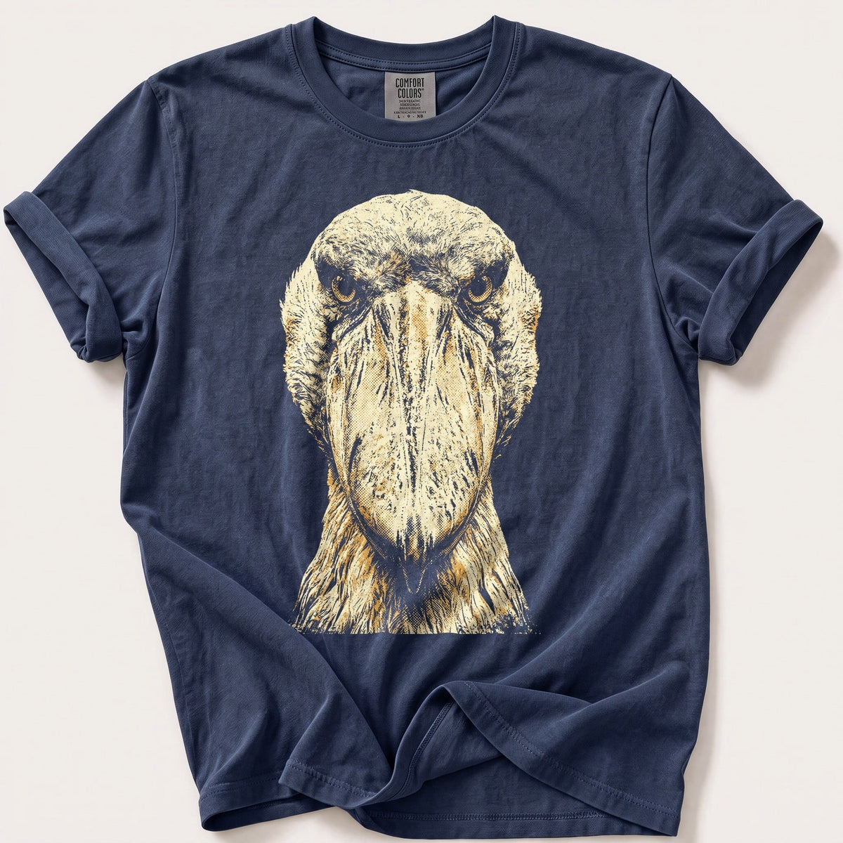 Washed Out Shoebill 4 — Navy Comfort Colors tee