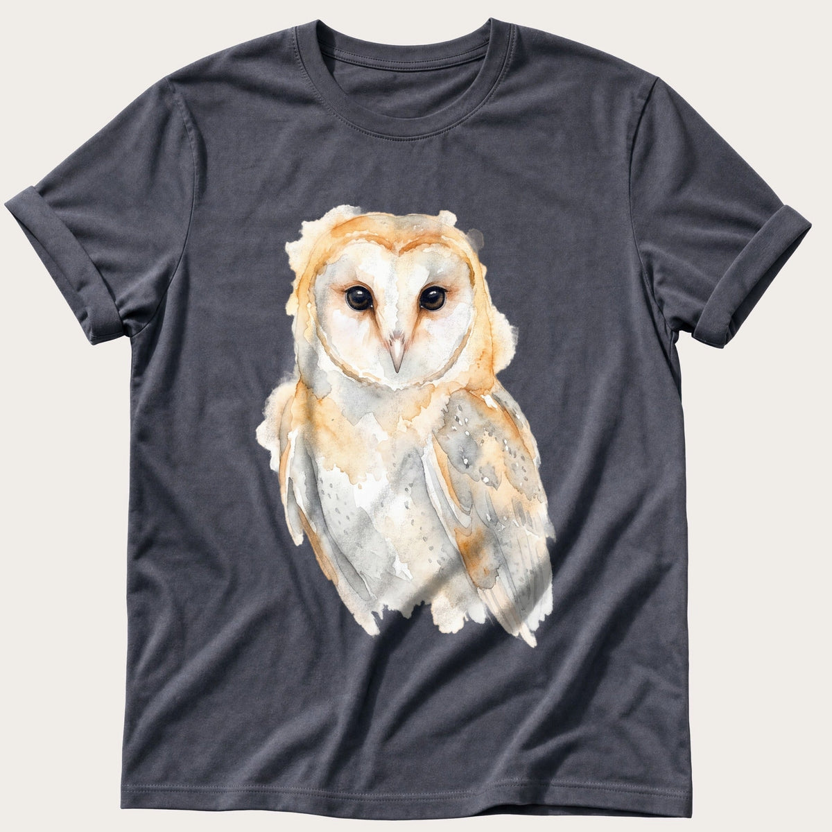 Watercolour Barn Owl — Navy Comfort Colors tee
