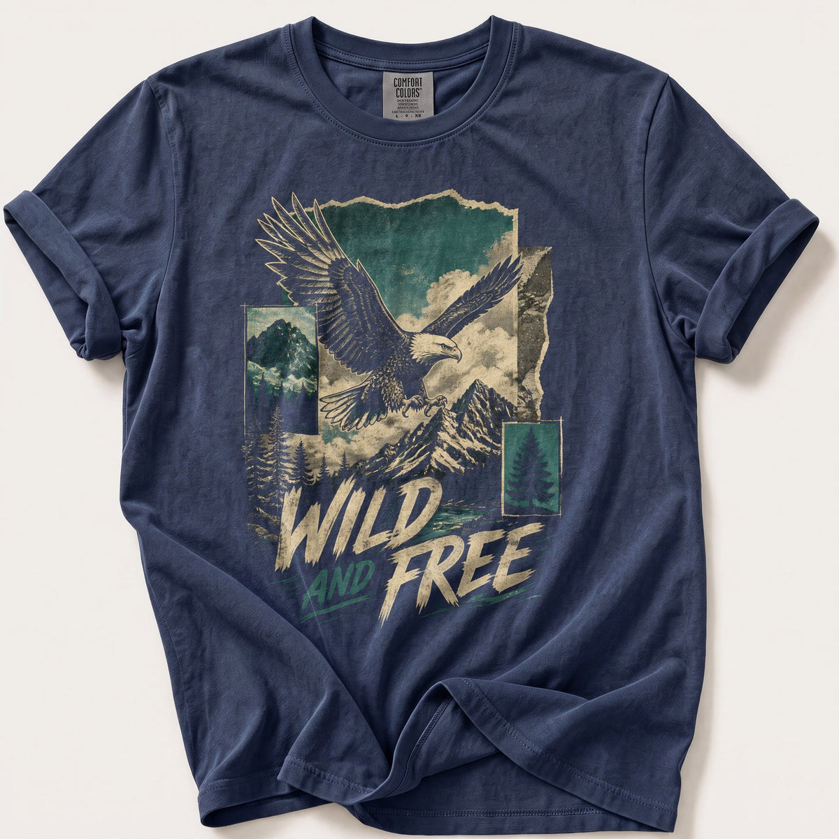 Wild And Free Eagle — Navy Comfort Colors tee