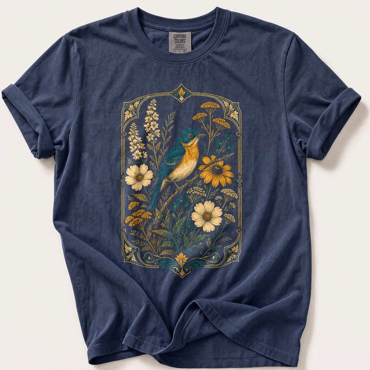 Wildflower Songbird — Navy Comfort Colors tee