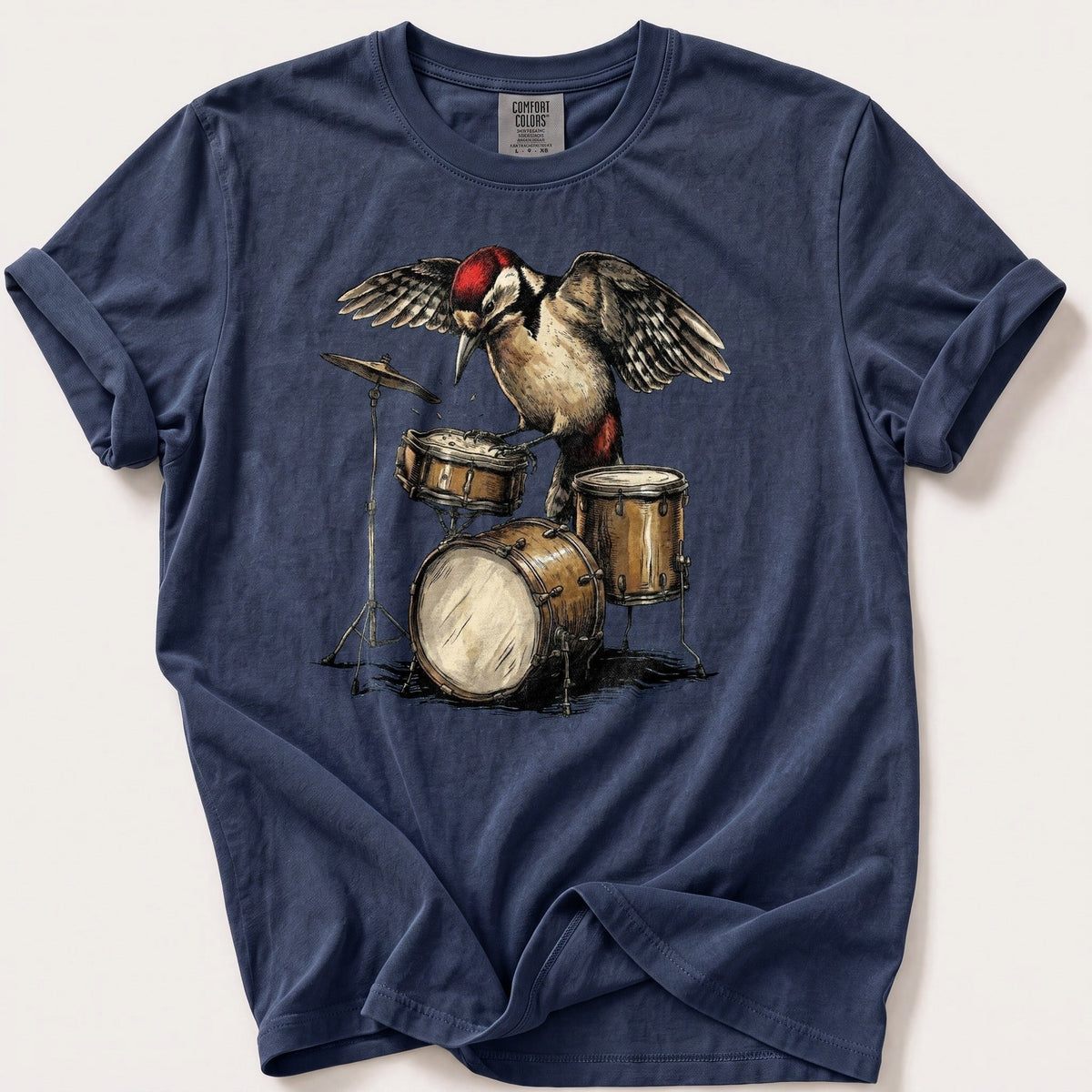 Woodpecker Drum Kit — Navy Comfort Colors tee