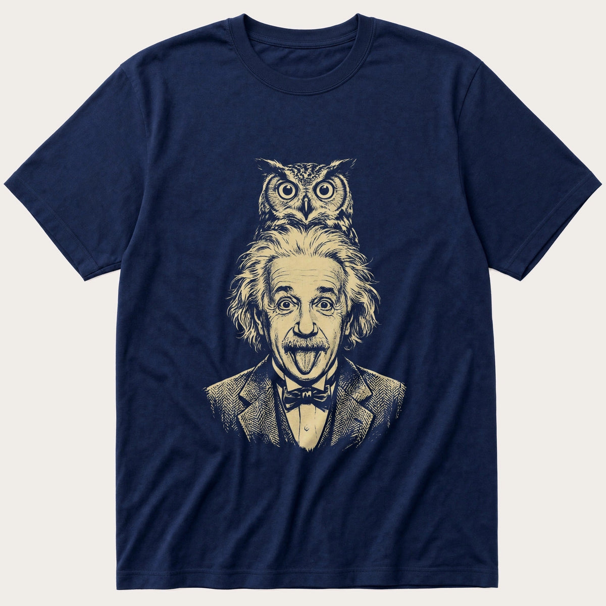 Albert Einstein Owl 5 — Navy T-Shirt