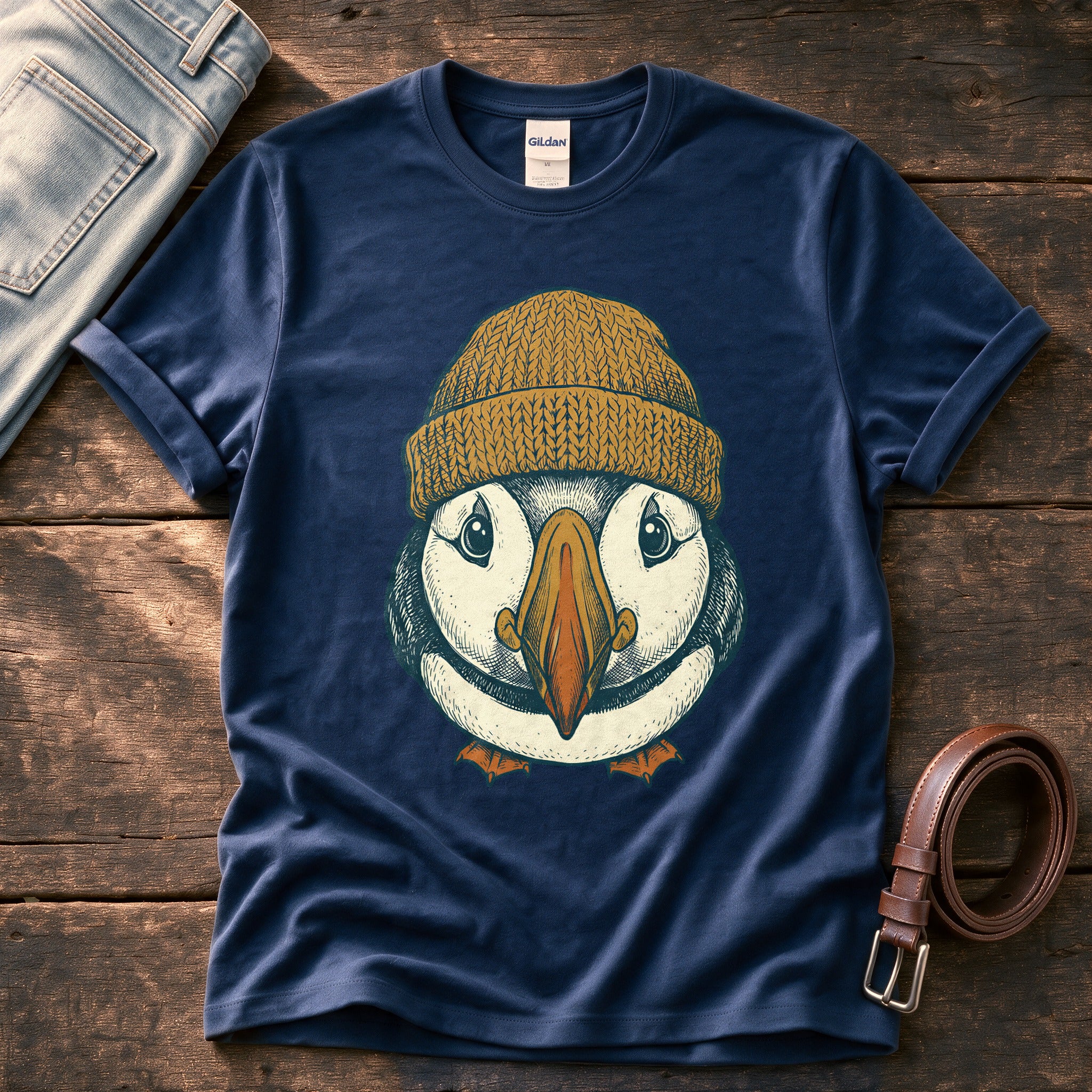 Beanie Puffin 6 — Navy Comfort Colors tee