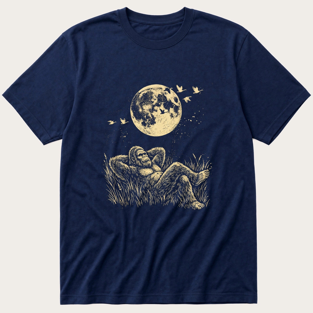 Bigfoot Under Moon — Navy T-Shirt