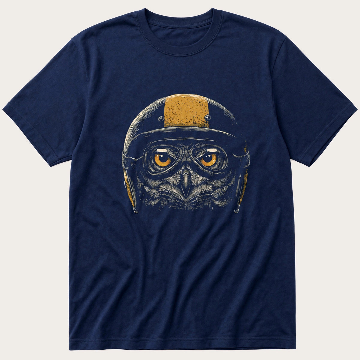Biker Owl 6 — Navy T-Shirt