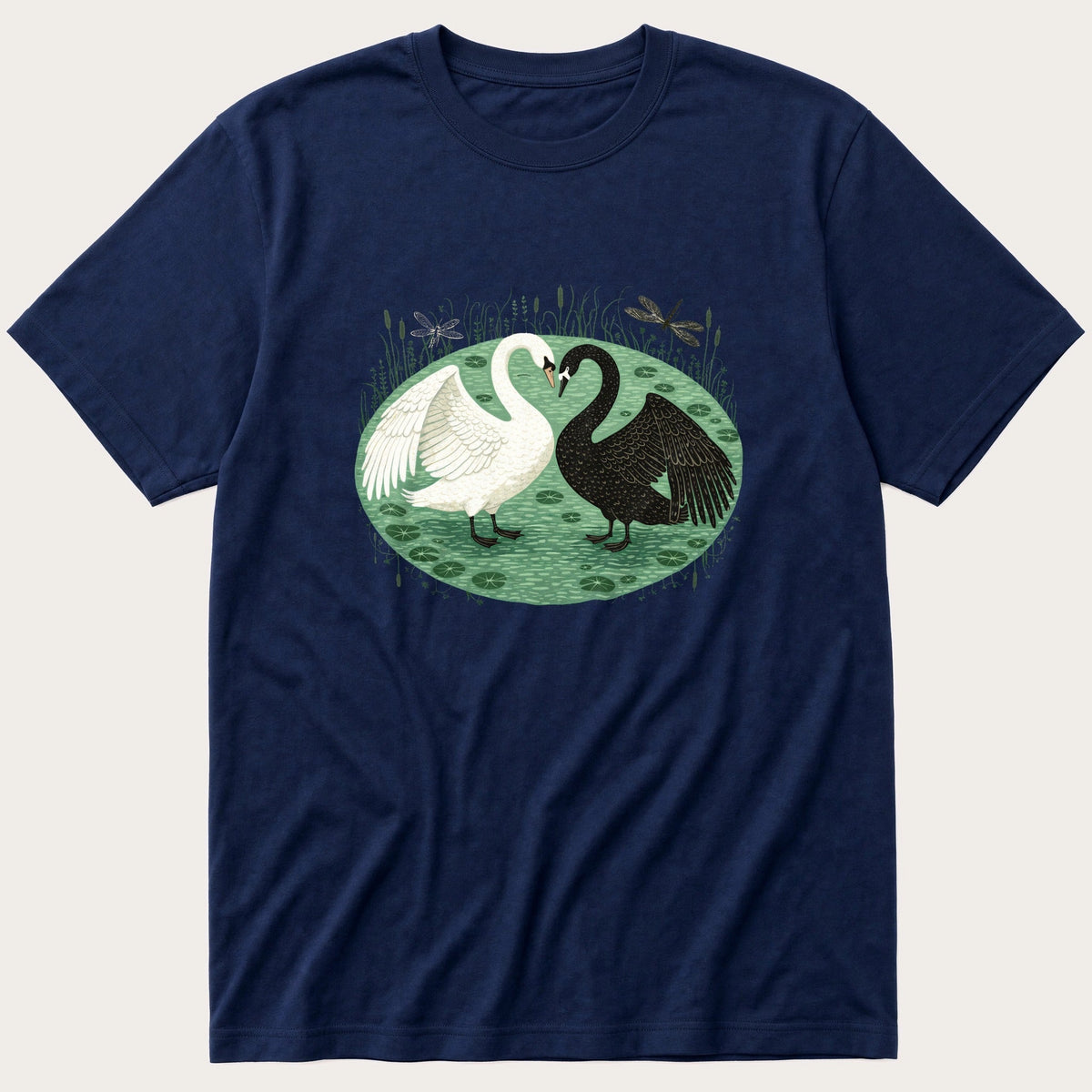 Black And White Swan 4 — Navy T-Shirt