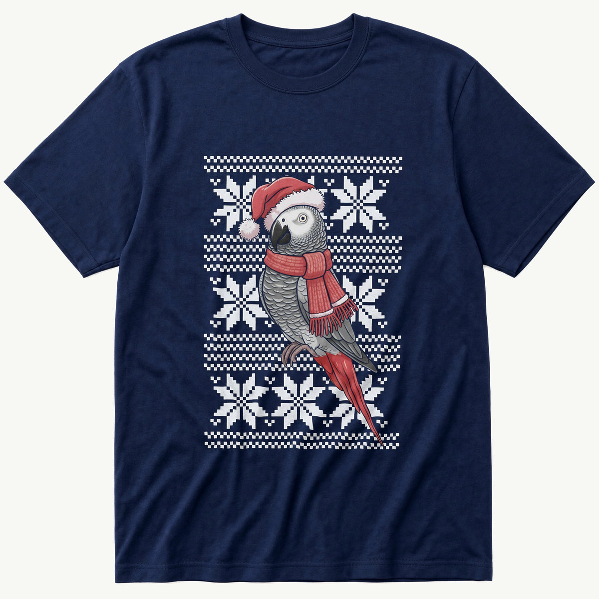 Christmas African Grey Sweater — Navy T-Shirt
