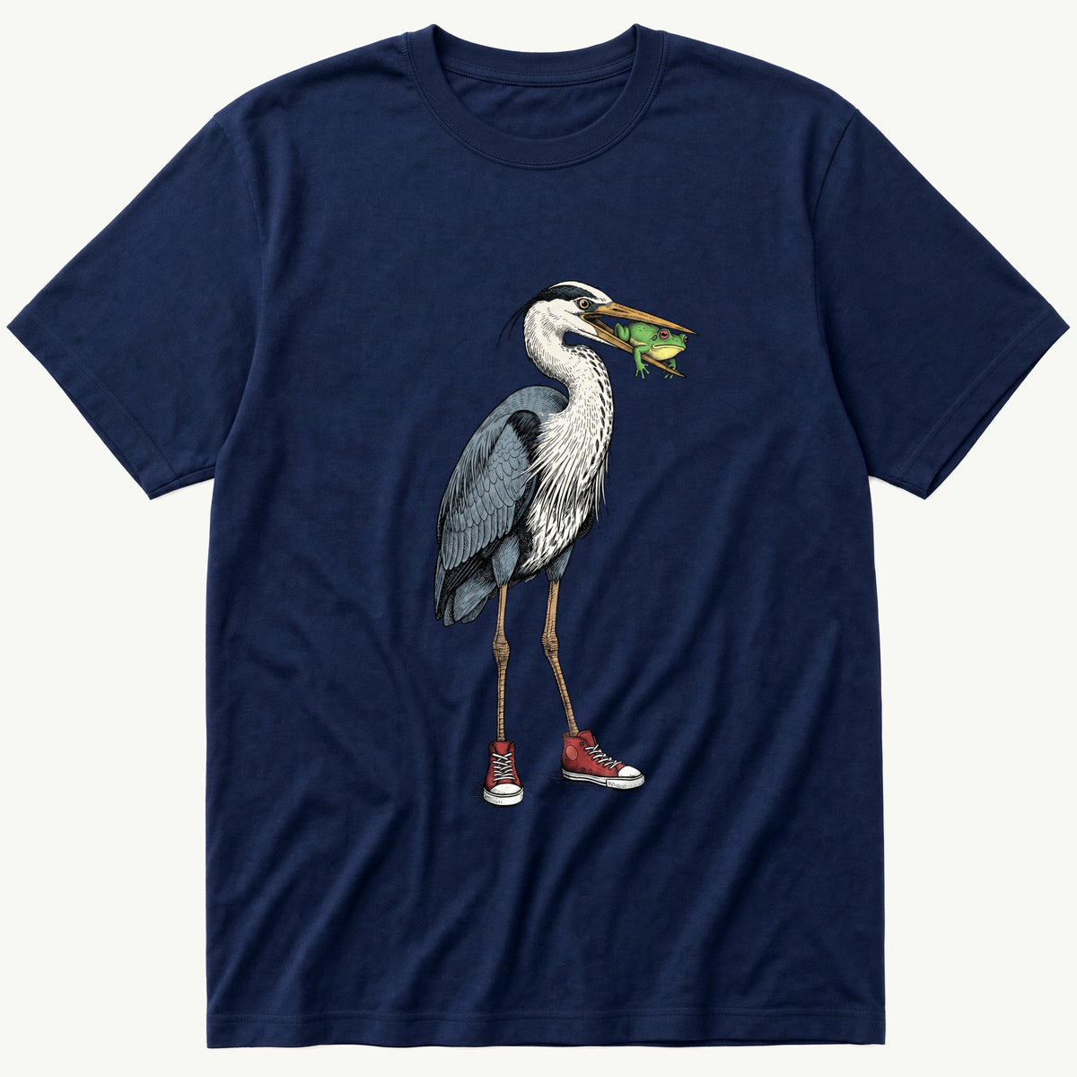 Crane With Frog 5 — Navy T-Shirt