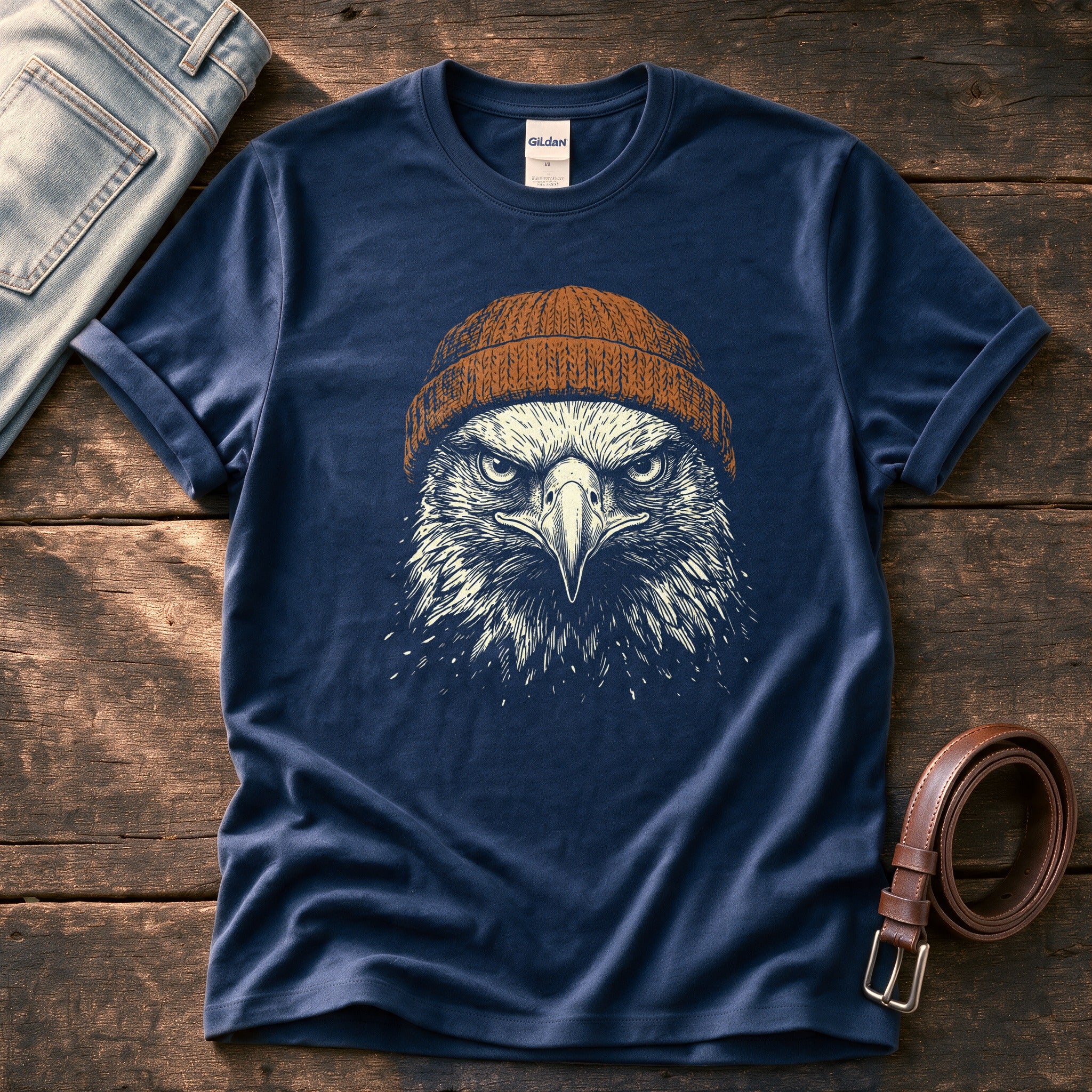 Eagle Beanie 55 — Navy Comfort Colors tee