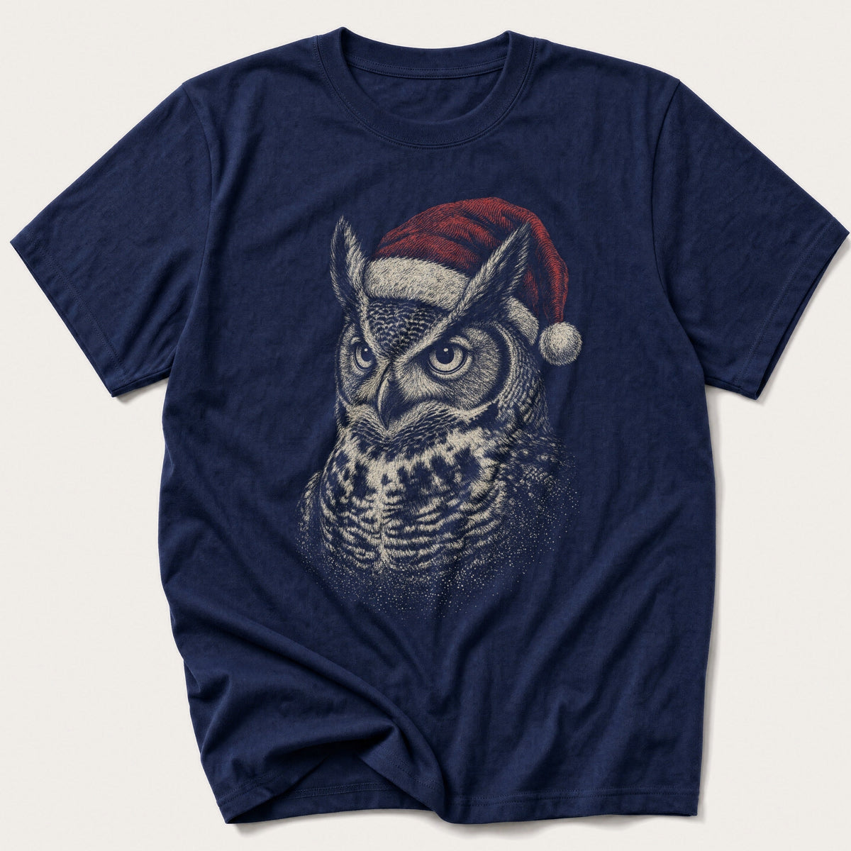 Etched Santa Owl — Navy T-Shirt